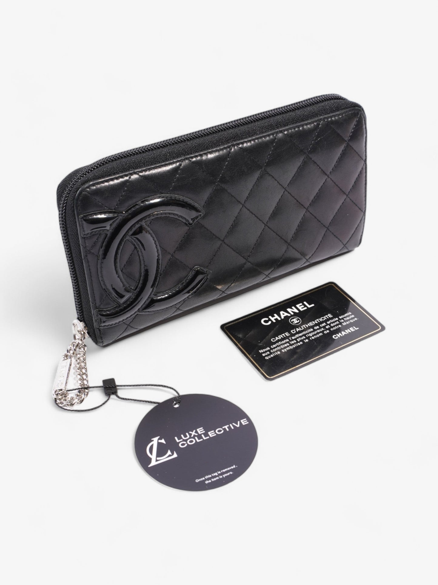Chanel CC Cambon Long Zipper Bifold Wallet Black Leather