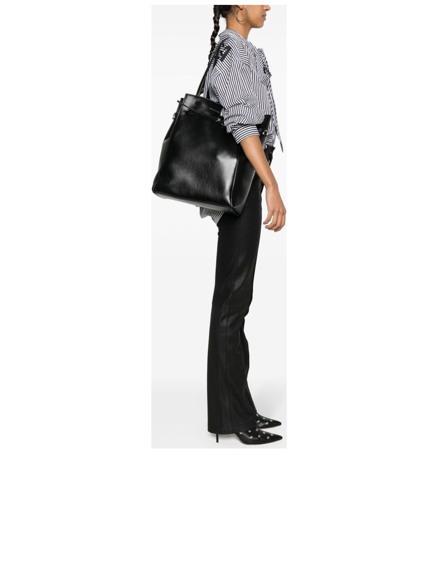 Voyou Medium Leather Tote Bag in Black