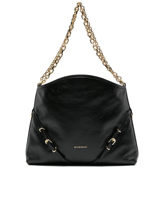 Grained Texture Logo Shoulder Bag