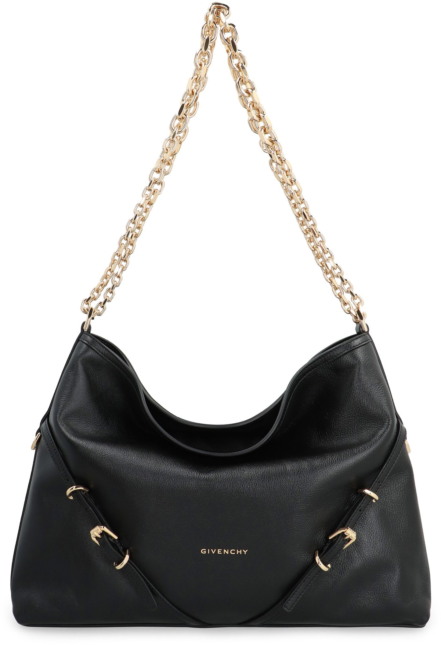 BLACK VOYOU M BAG GOLD LOGO CHAIN