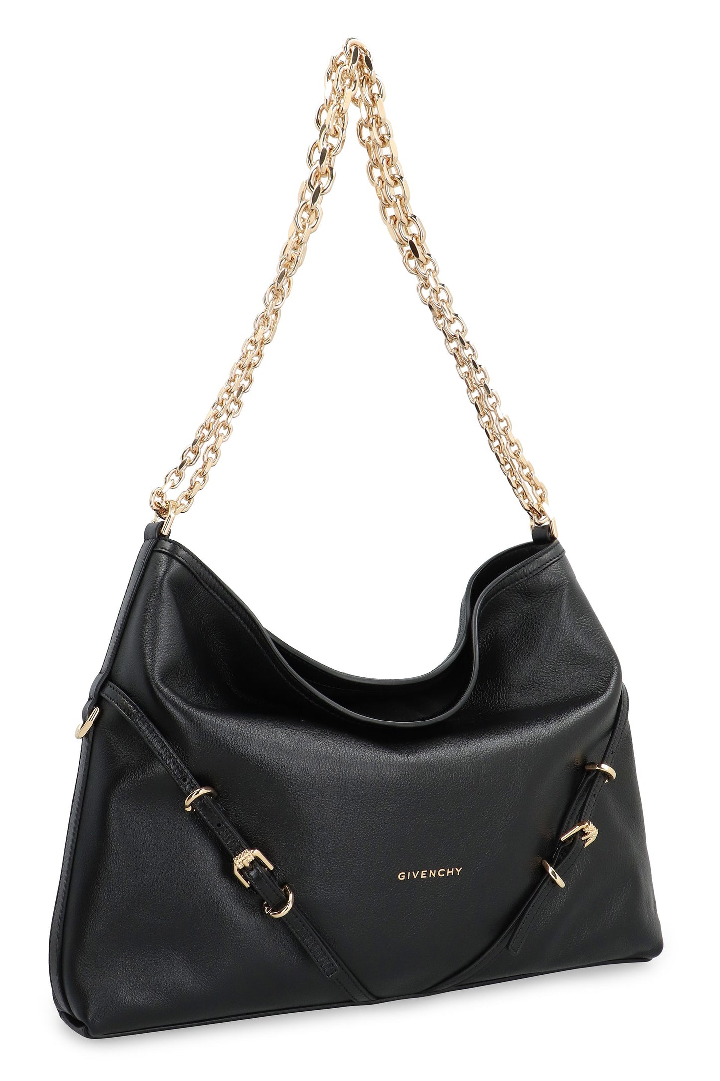 BLACK VOYOU M BAG GOLD LOGO CHAIN