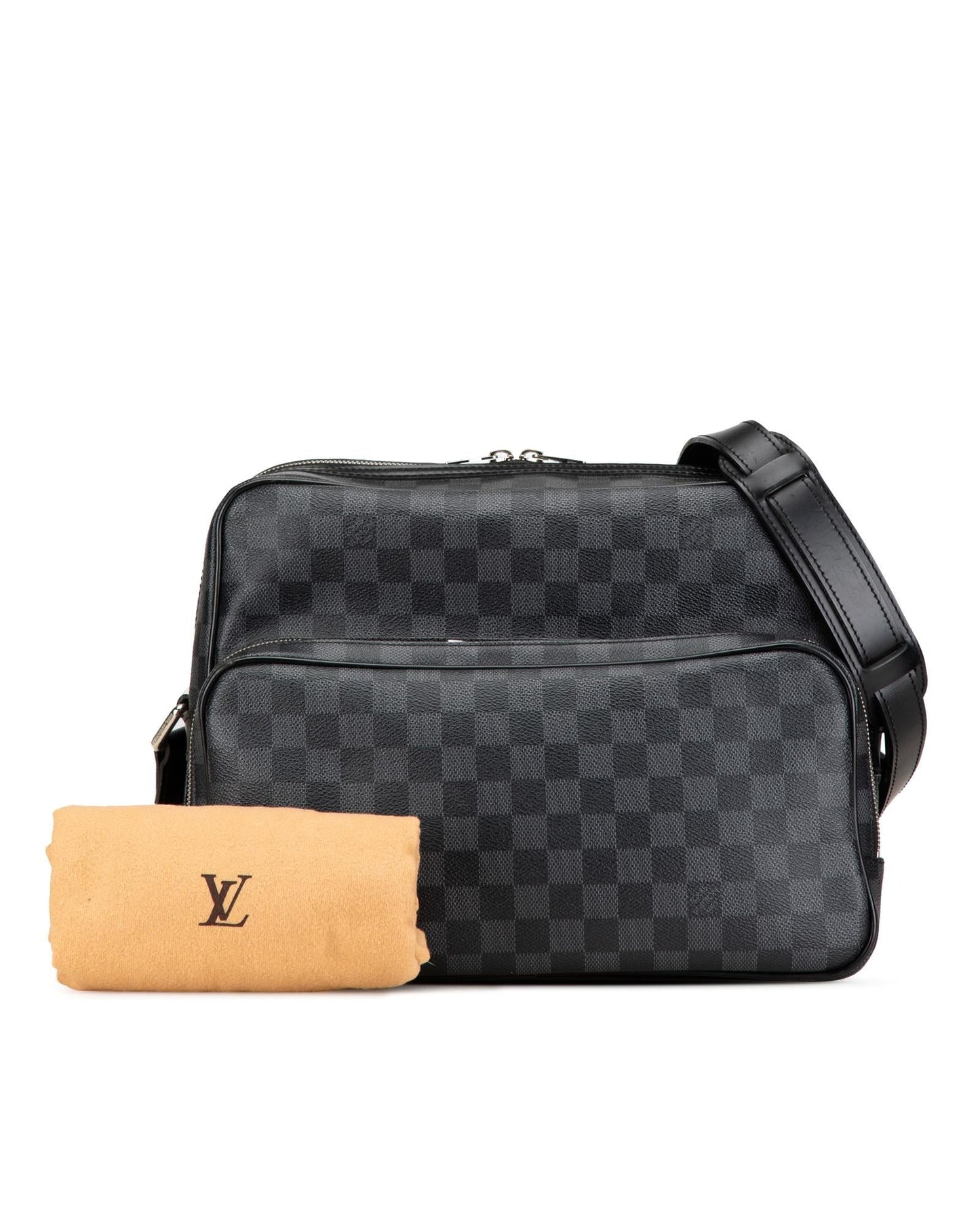 Damier Graphite Canvas Sac Leoh with Leather Trim and Adjustable Strap