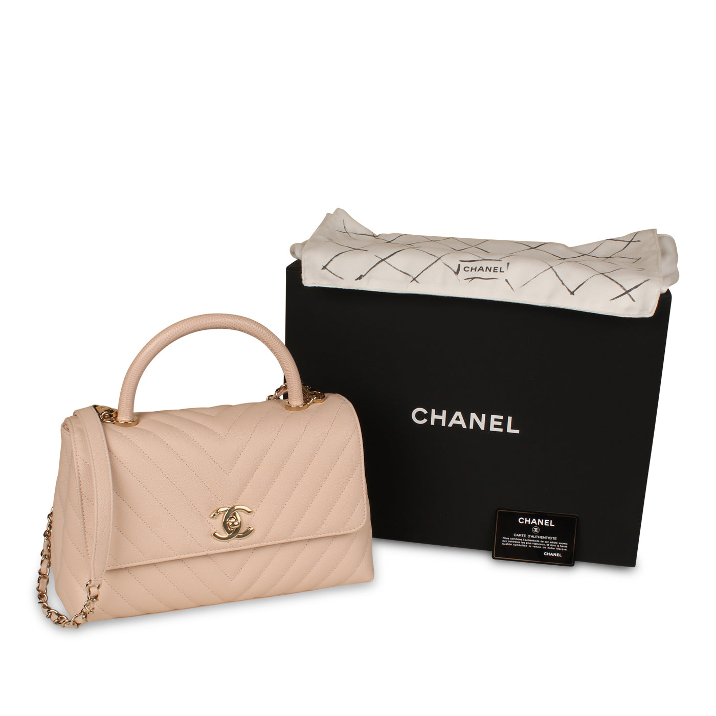 Chanel Pink Chevron Coco Top Handle - Medium