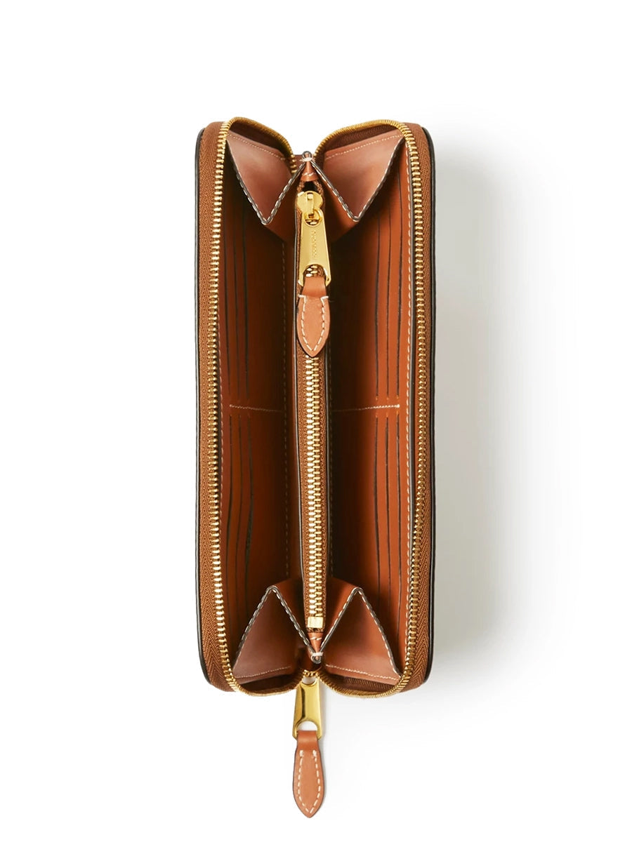 Leather and Check Zipped Wallet in Archive Beige