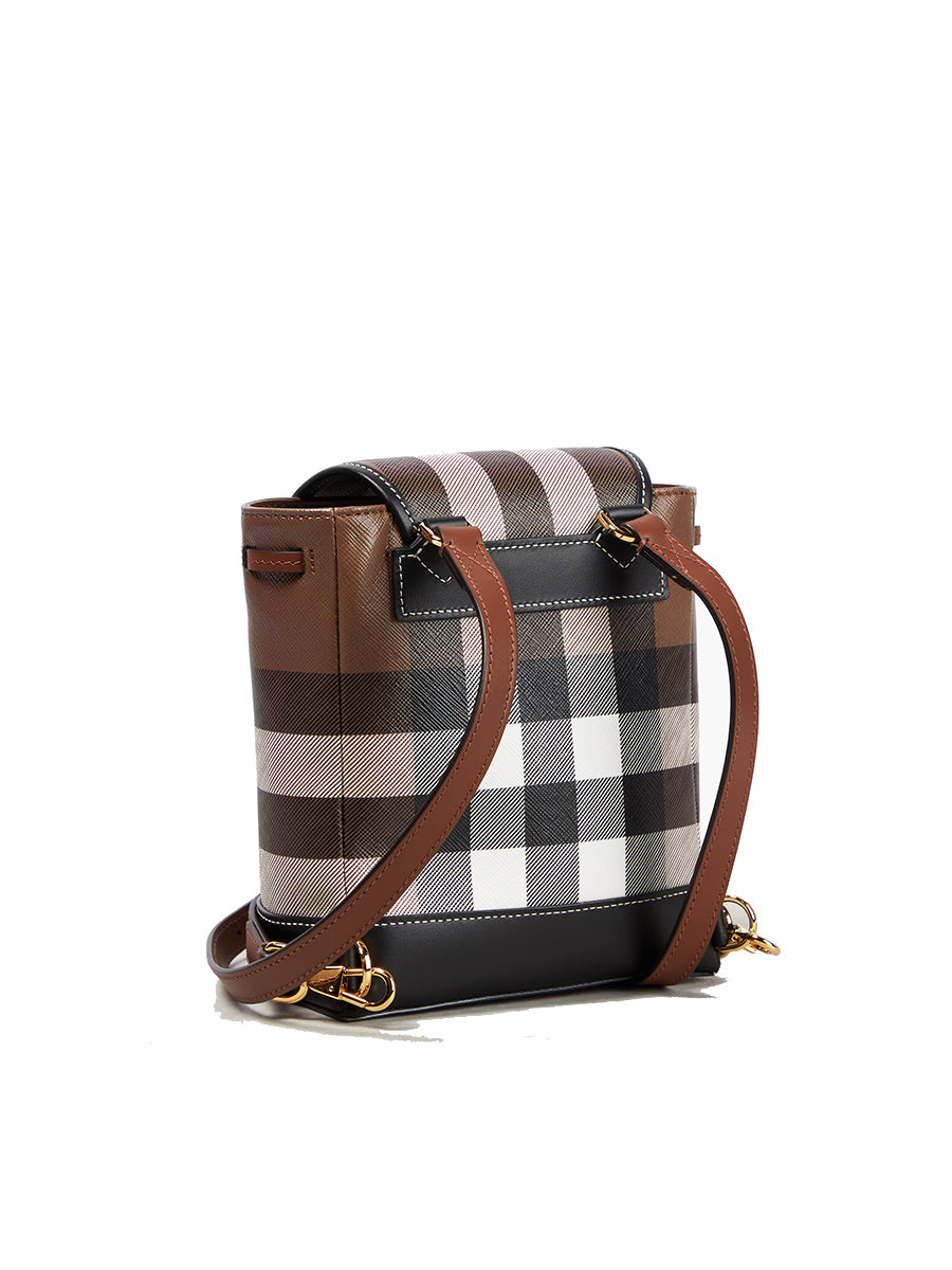 Check and Leather Micro Backpack