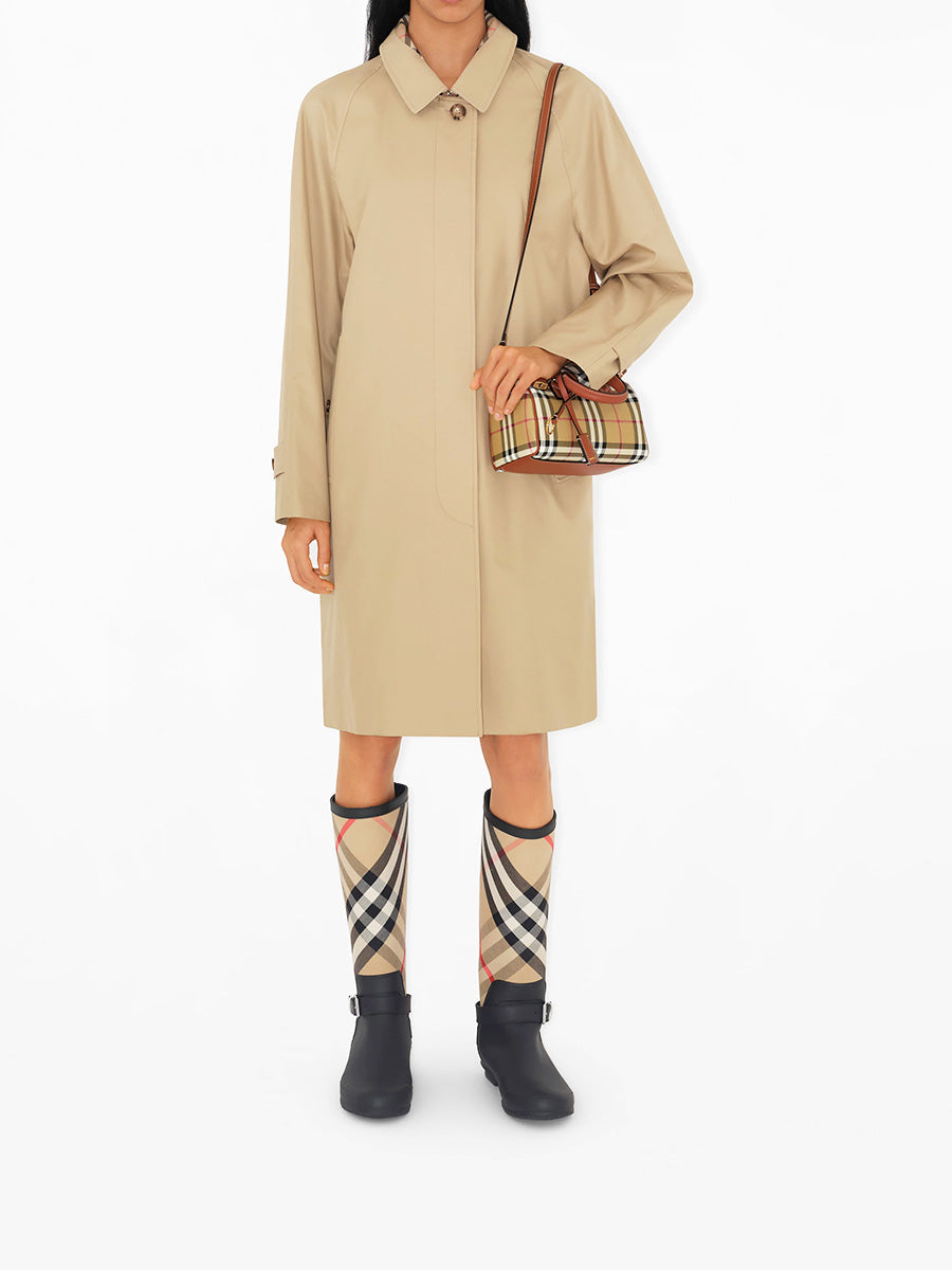 Check and Leather Mini Bowling Bag in Archive Beige