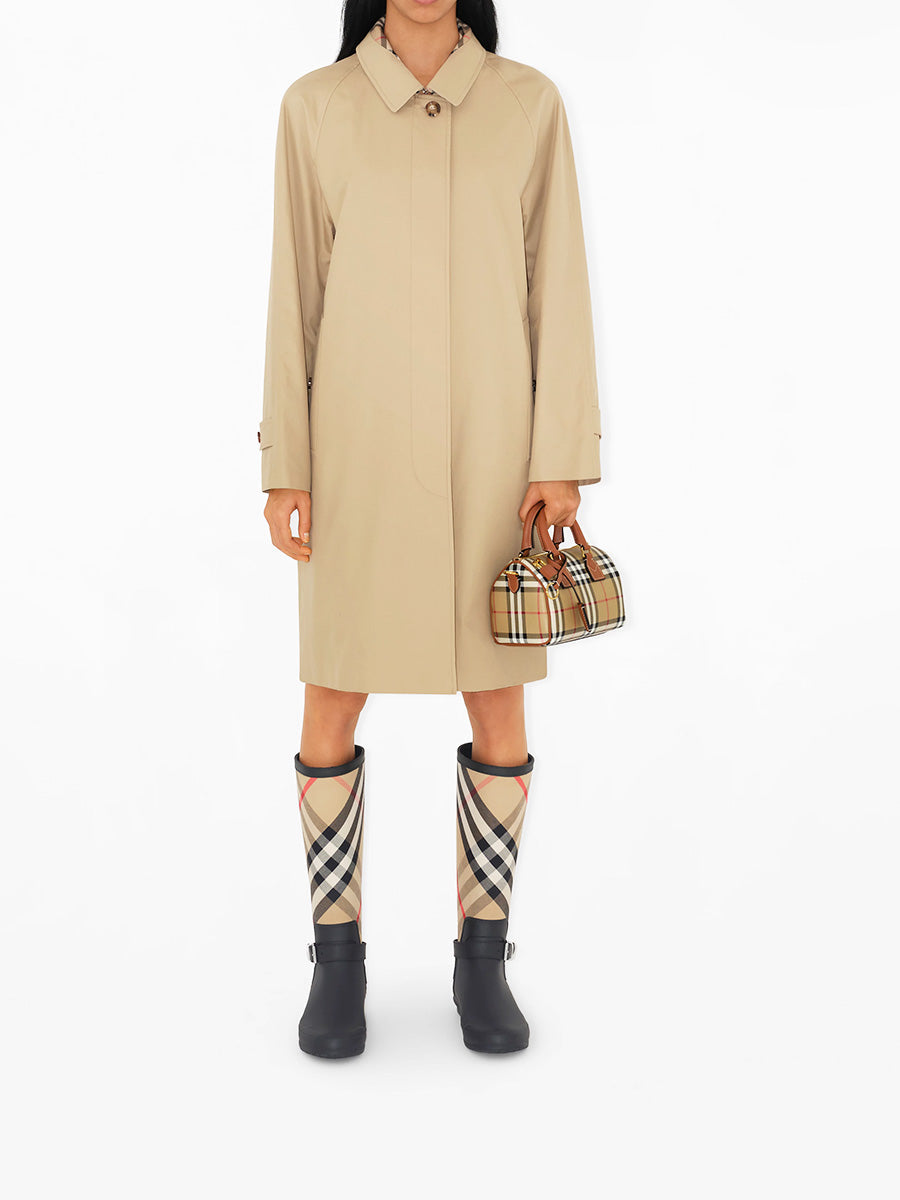 Check and Leather Mini Bowling Bag in Archive Beige