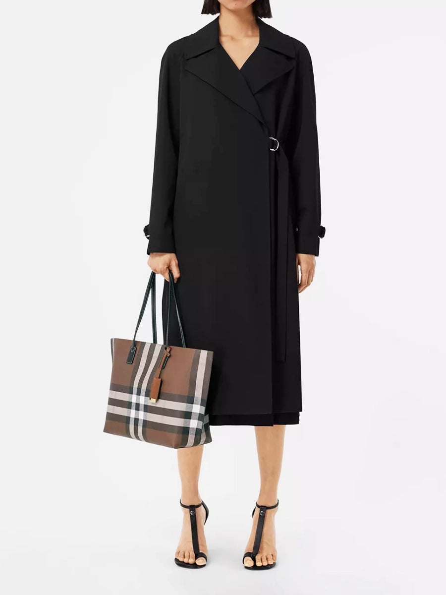 Check and Leather Medium Tote in Dark Birch Brown