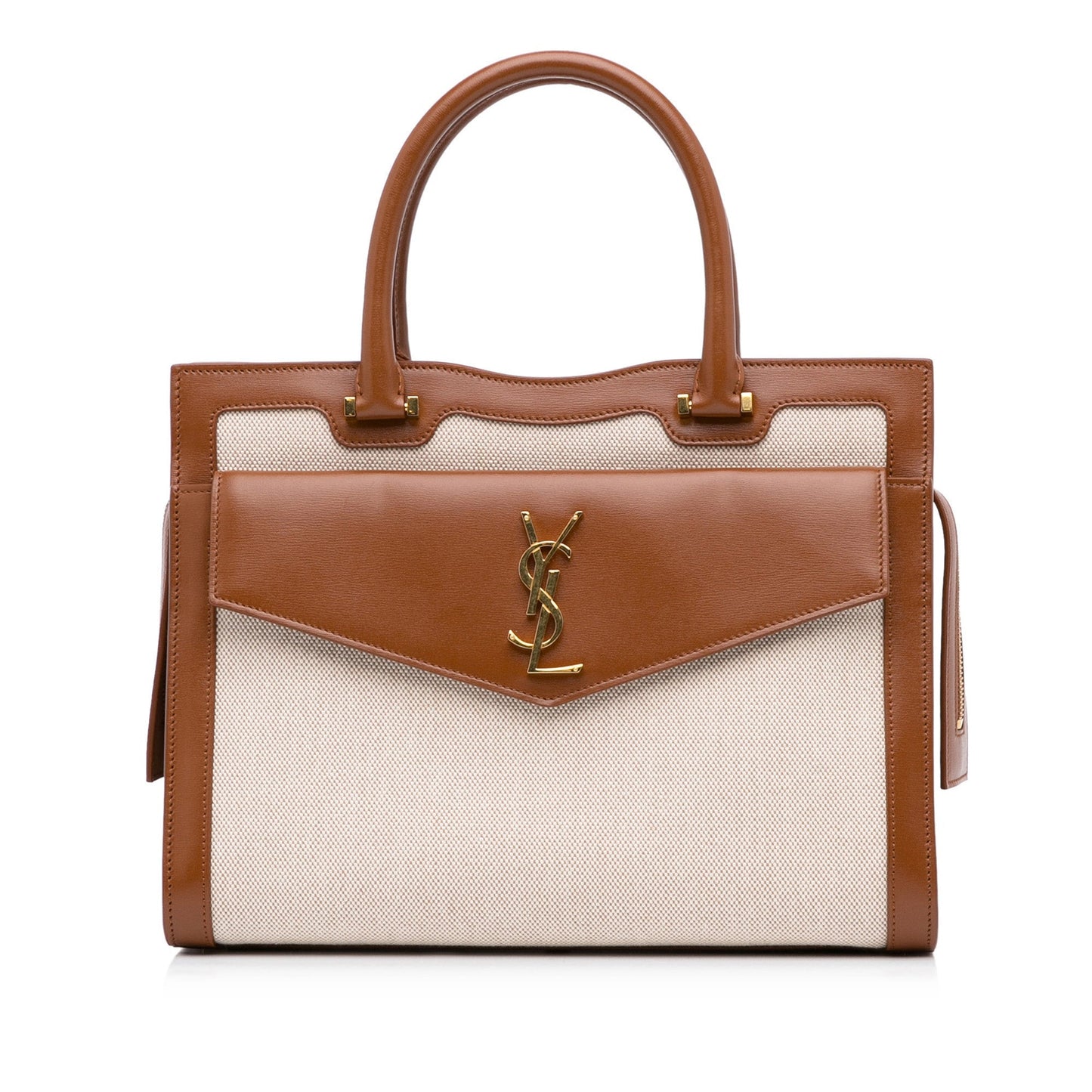 Beige Saint Laurent Medium Canvas Uptown Tote Satchel