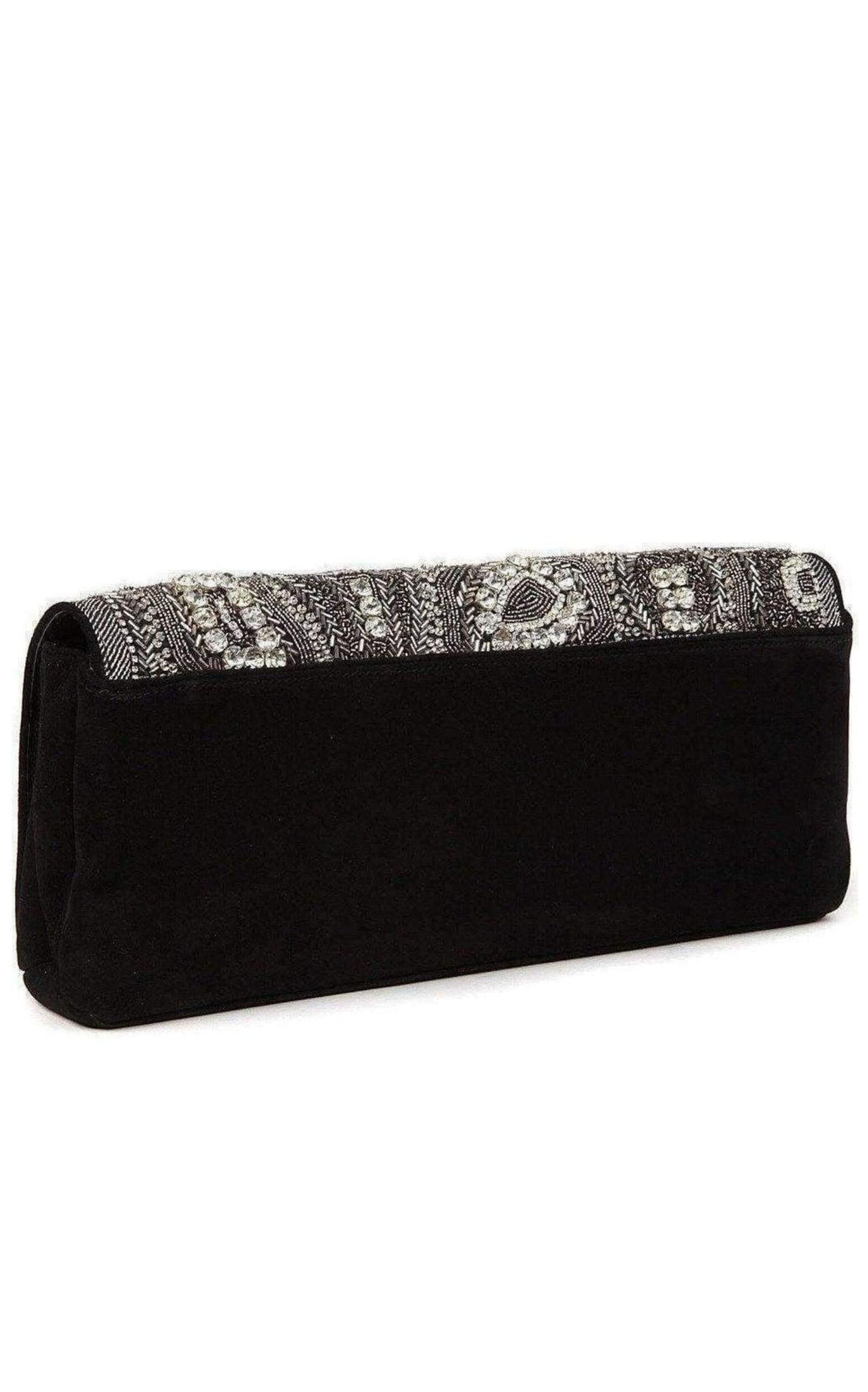 Black Nabuck Leather & Swarovski Crystal Clutch