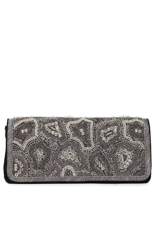 Black Nabuck Leather & Swarovski Crystal Clutch