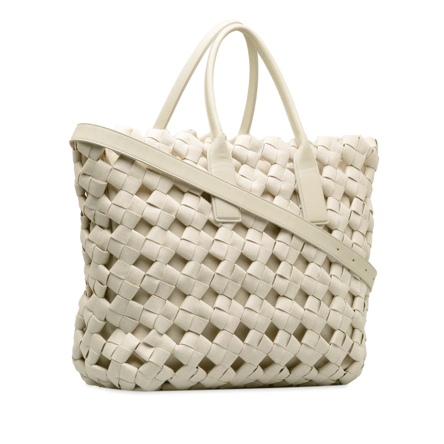 Bottega Veneta Canvas Window Woven Satchel (SHG-7SHWpr)