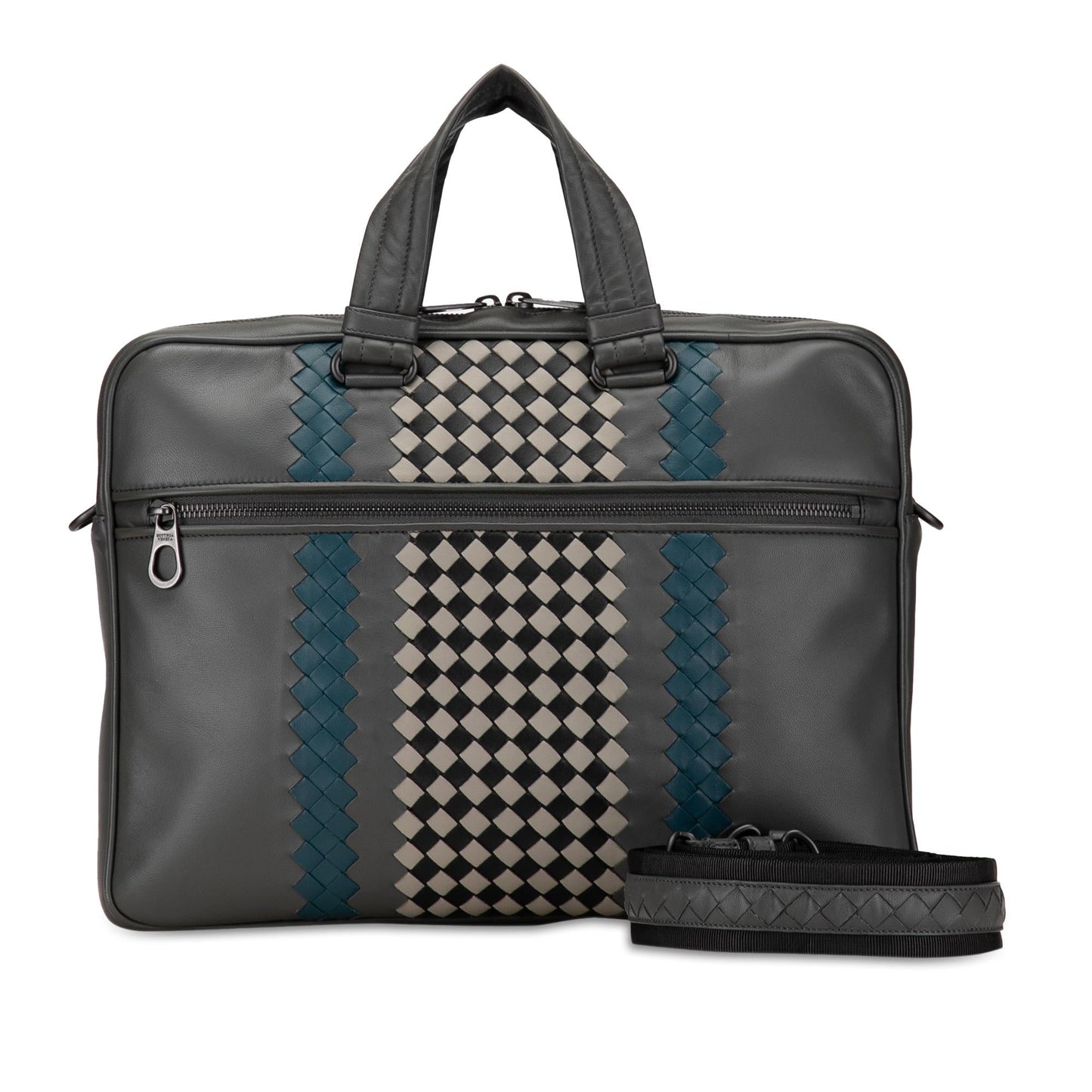 Bottega Veneta Intrecciato-Trimmed Leather Briefcase (SHG-XfagZD)