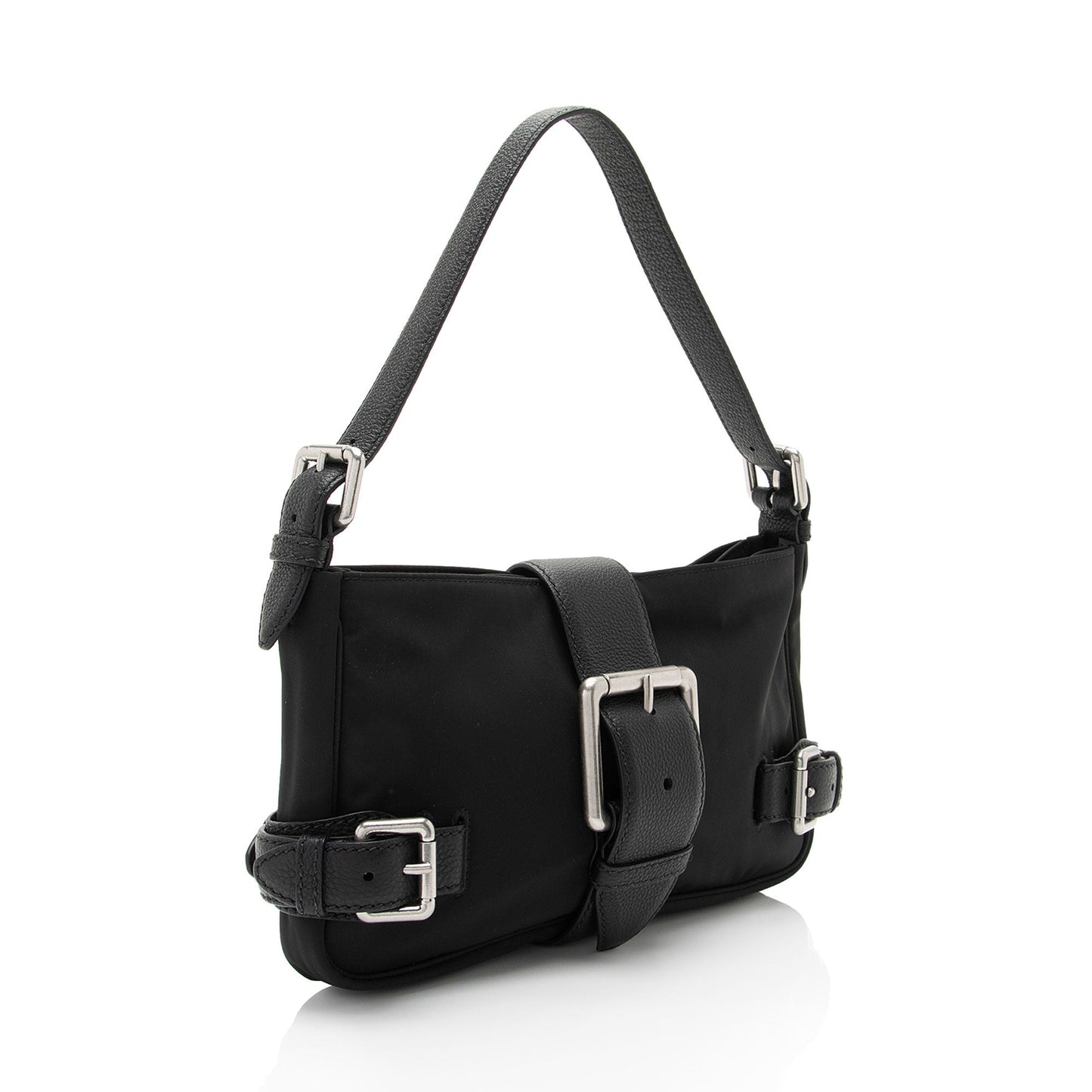 Bottega Veneta Nylon Calfskin Buckle Mini Shoulder Bag (SHF-uylolI)