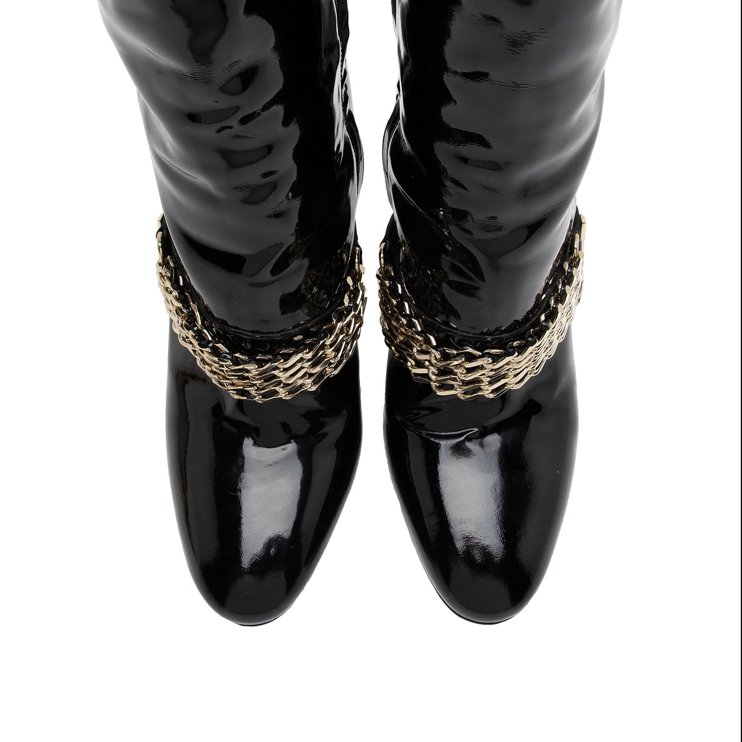 Burberry Patent Leather Chain Knee High Boots - Size 8.5 / 38.5 (SHF-egKFdY)