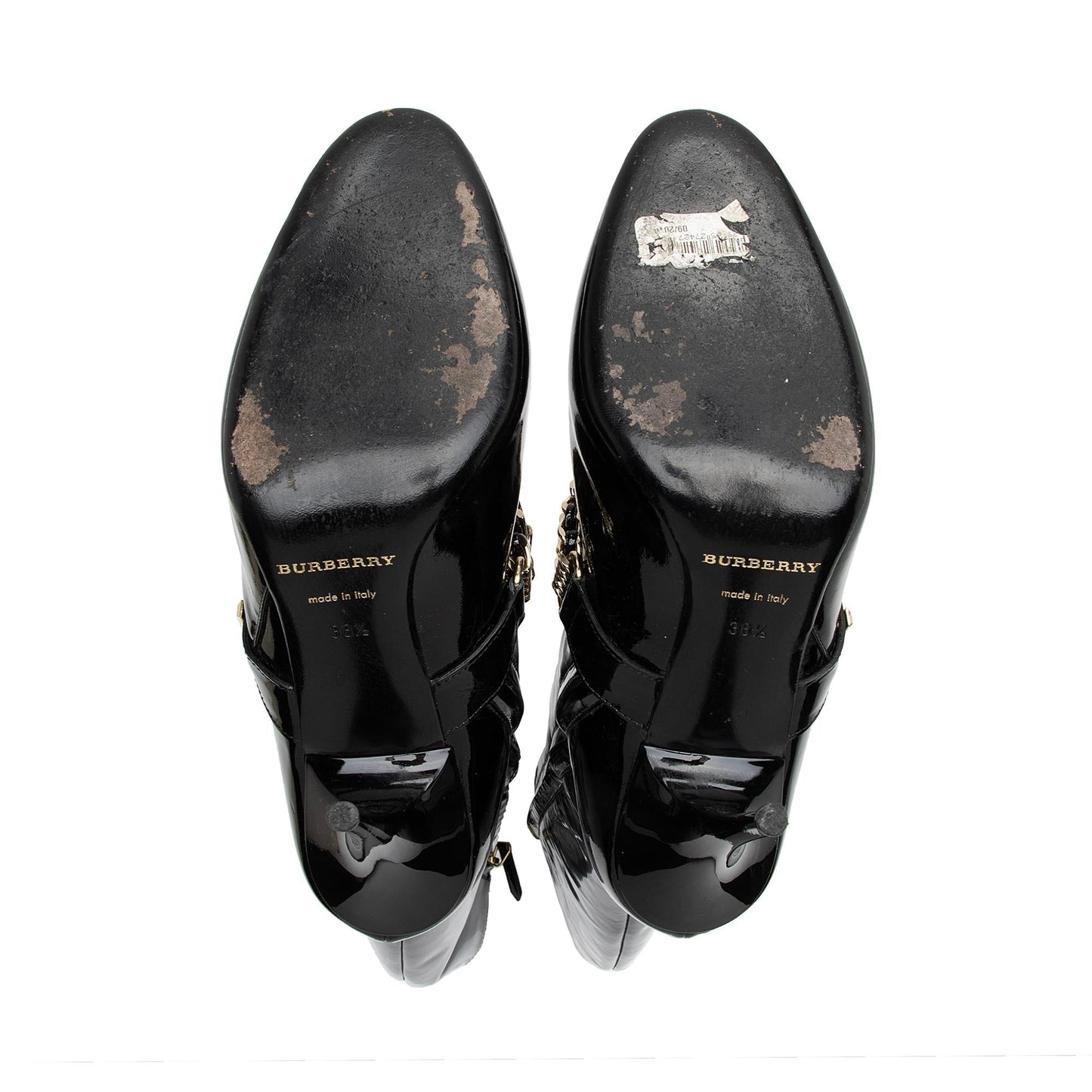 Burberry Patent Leather Chain Knee High Boots - Size 8.5 / 38.5 (SHF-egKFdY)