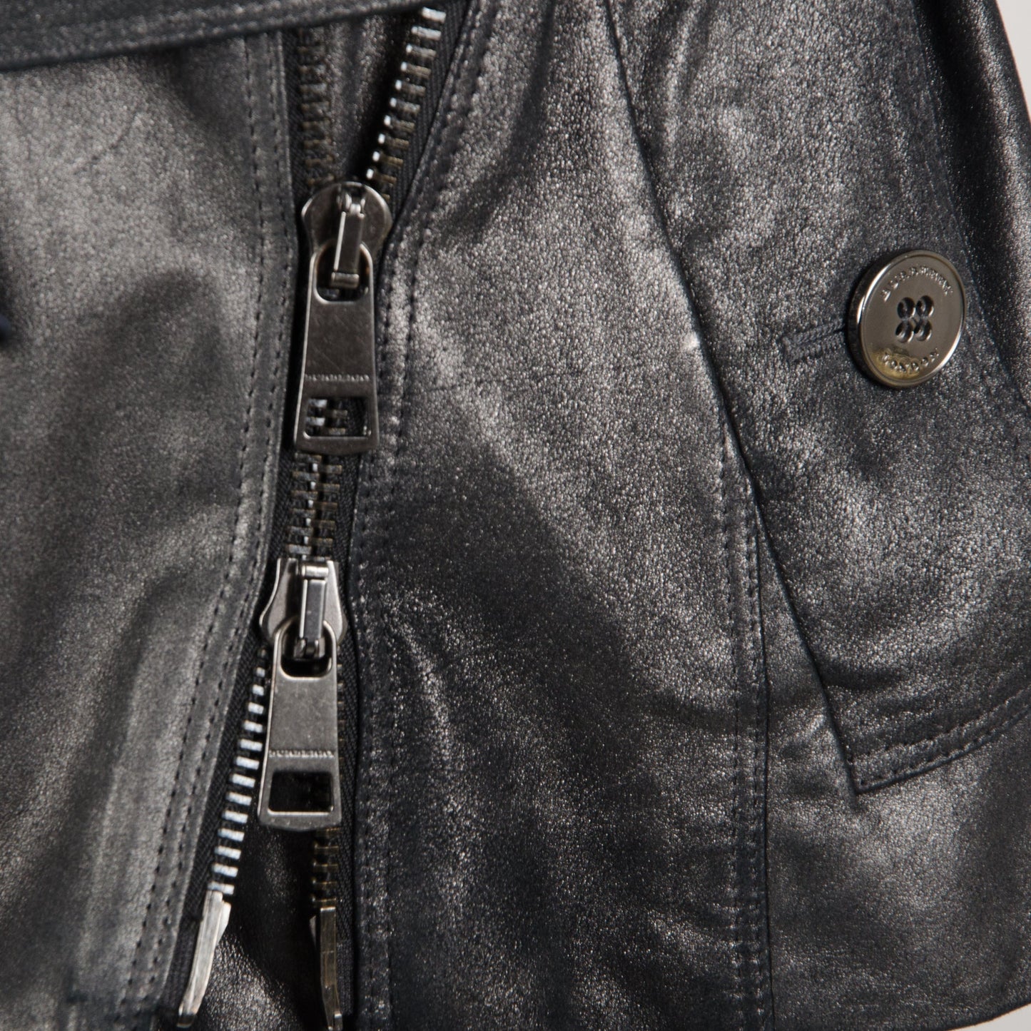 Grey Metallic Leather Belted Jacket
