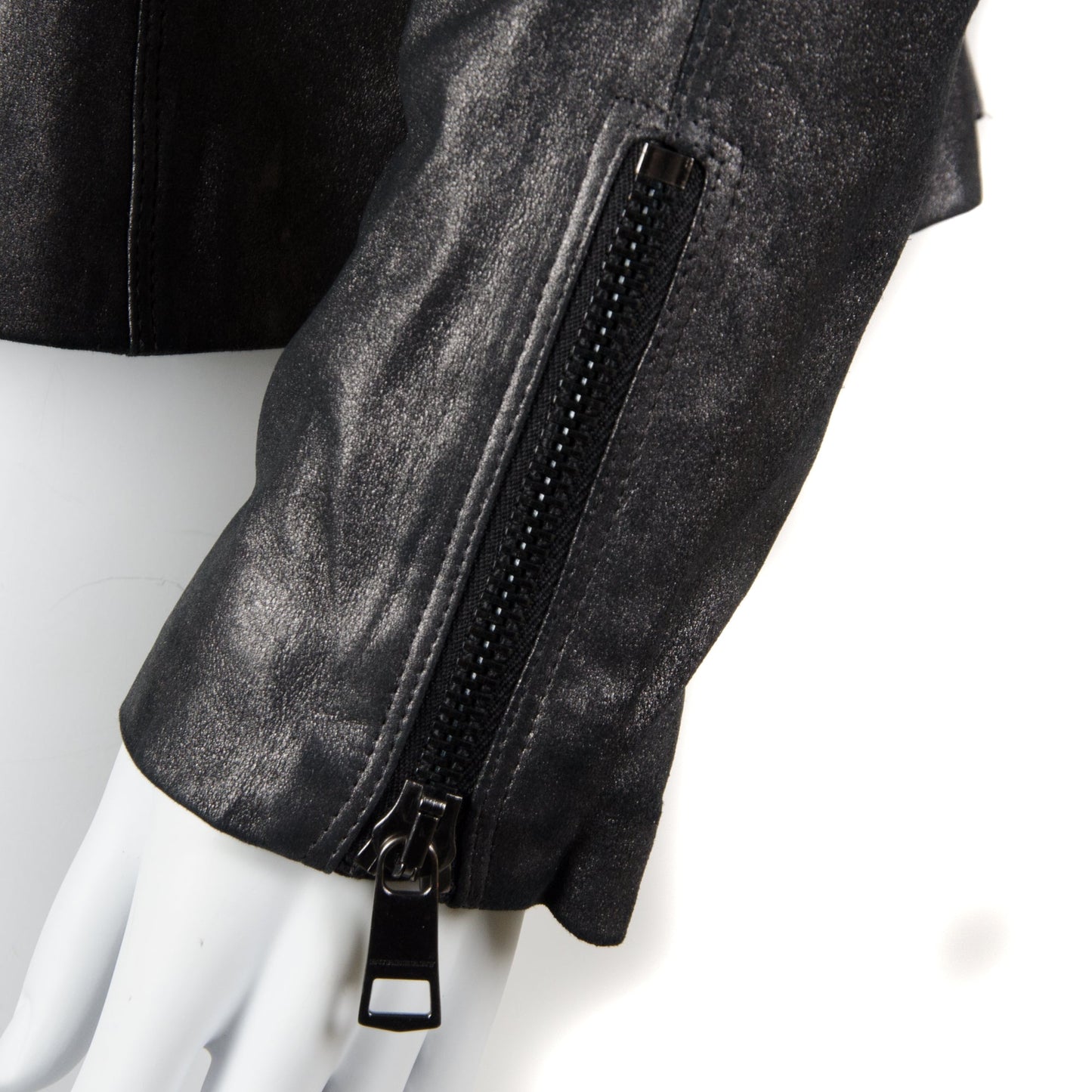 Grey Metallic Leather Belted Jacket