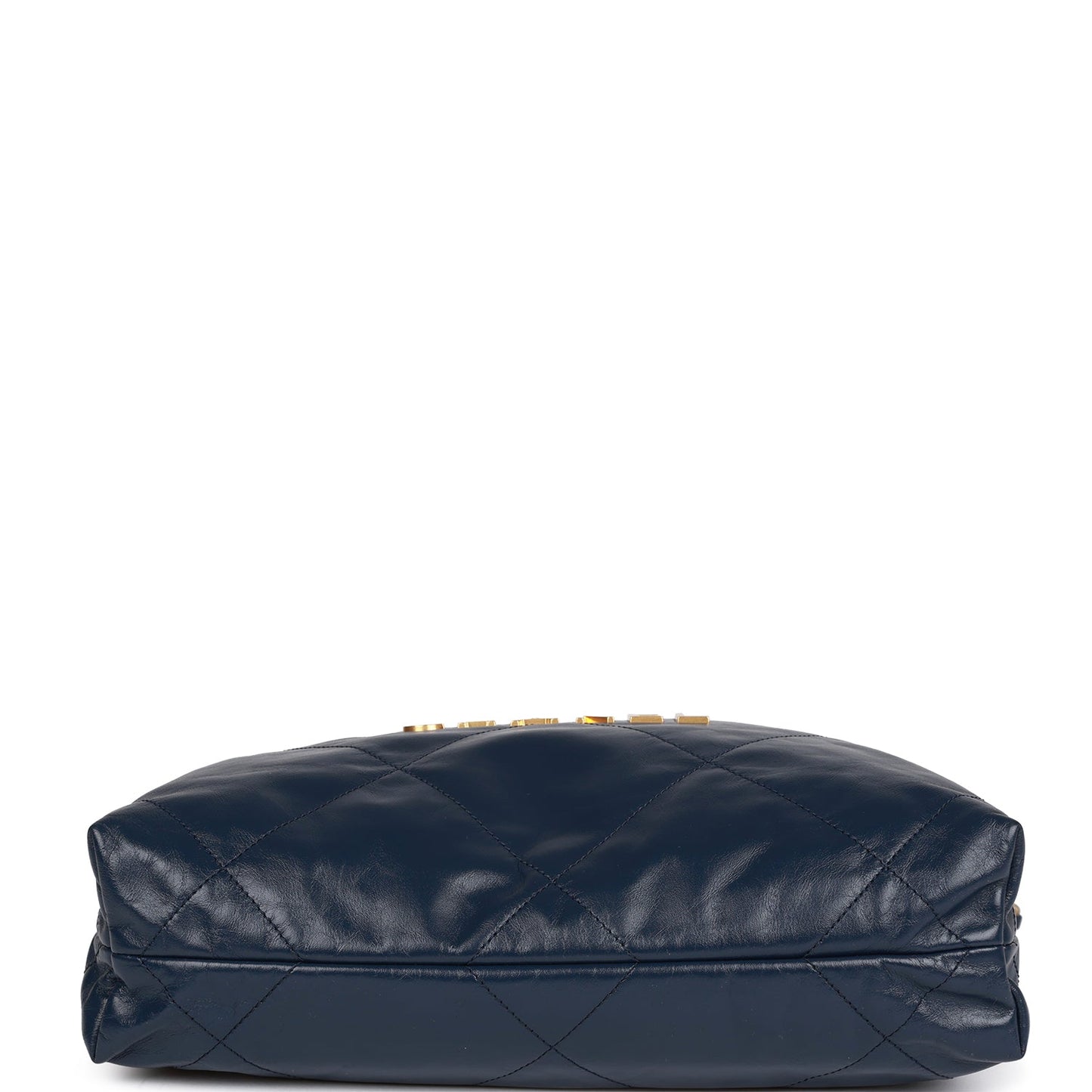 Pre-owned Chanel Large 22 Bag Navy Lambskin Antique Gold Hardware