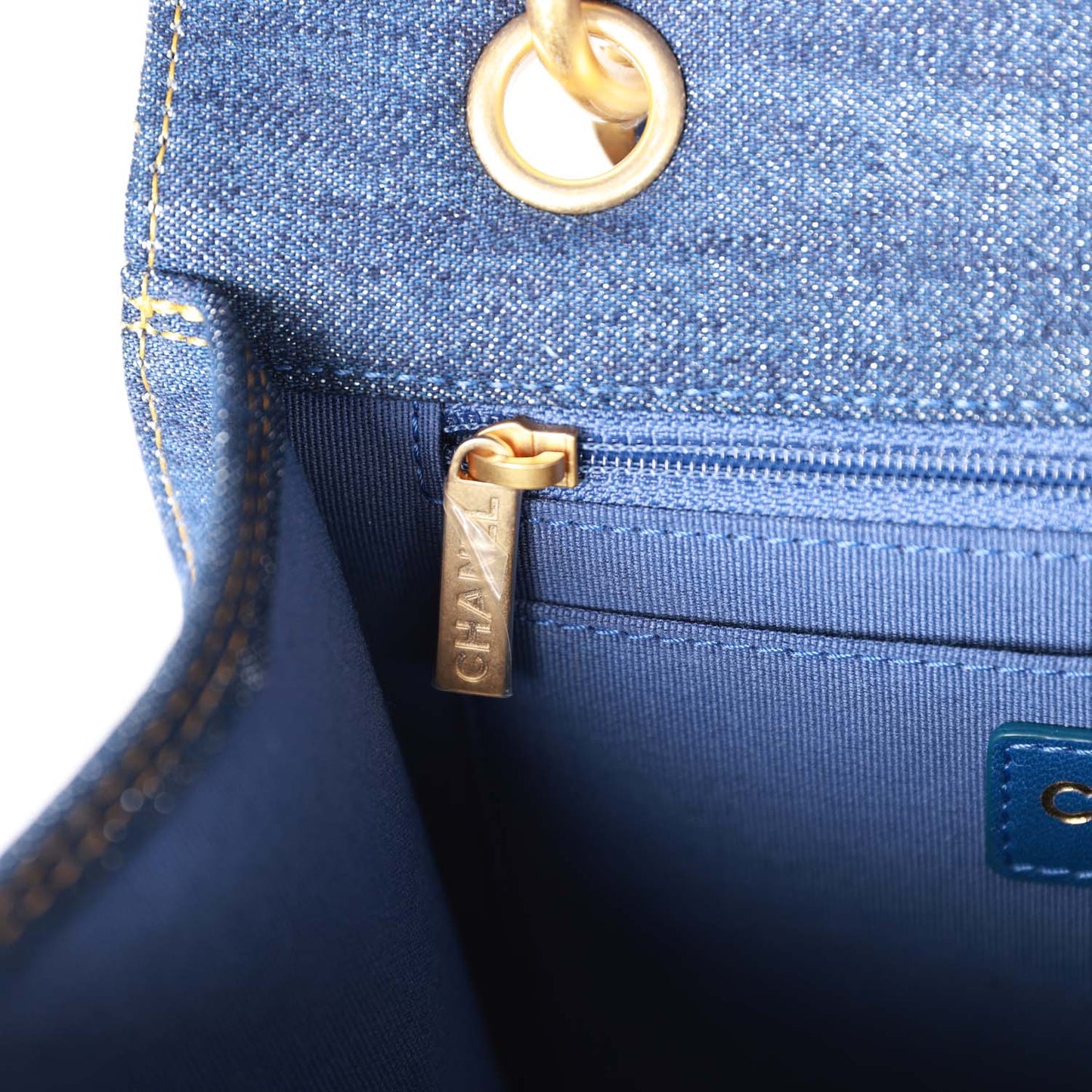 Chanel Square Flap Blue Denim Antique Gold Hardware