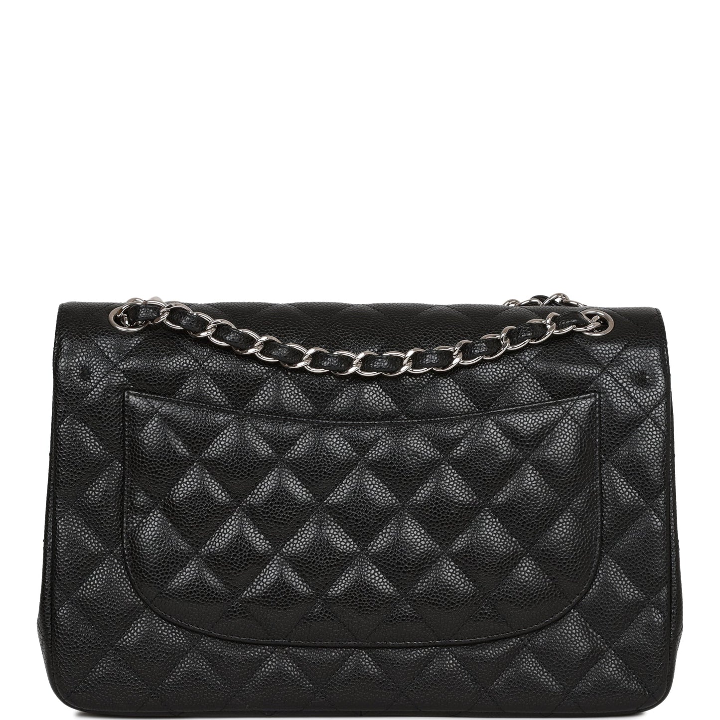 Pre-owned Chanel Jumbo Classic Double Flap Bag Black Caviar Silver Hardware
