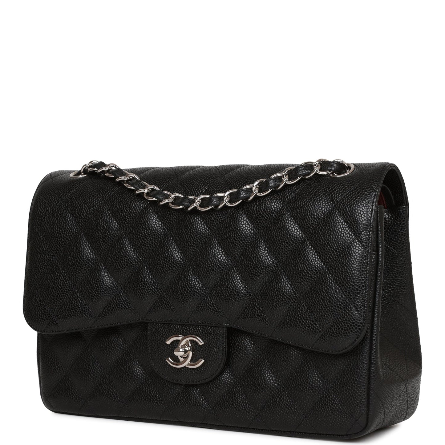 Pre-owned Chanel Jumbo Classic Double Flap Bag Black Caviar Silver Hardware