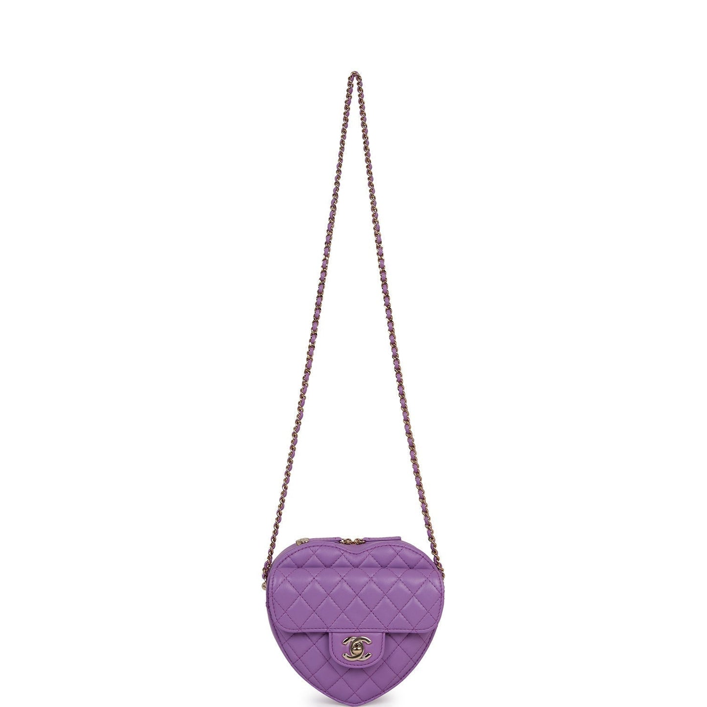 Chanel CC In Love Large Heart Bag Purple Lambskin Light Gold Hardware