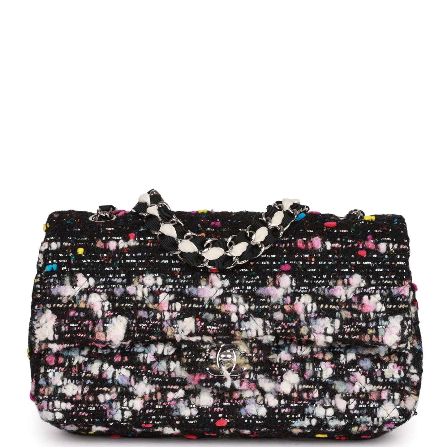 Pre-owned Chanel Medium Classic Double Flap Multicolor Tweed Silver Hardware