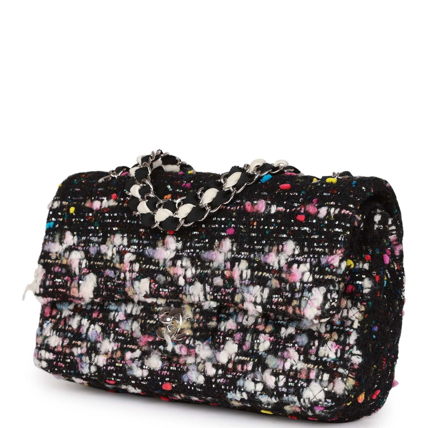 Pre-owned Chanel Medium Classic Double Flap Multicolor Tweed Silver Hardware