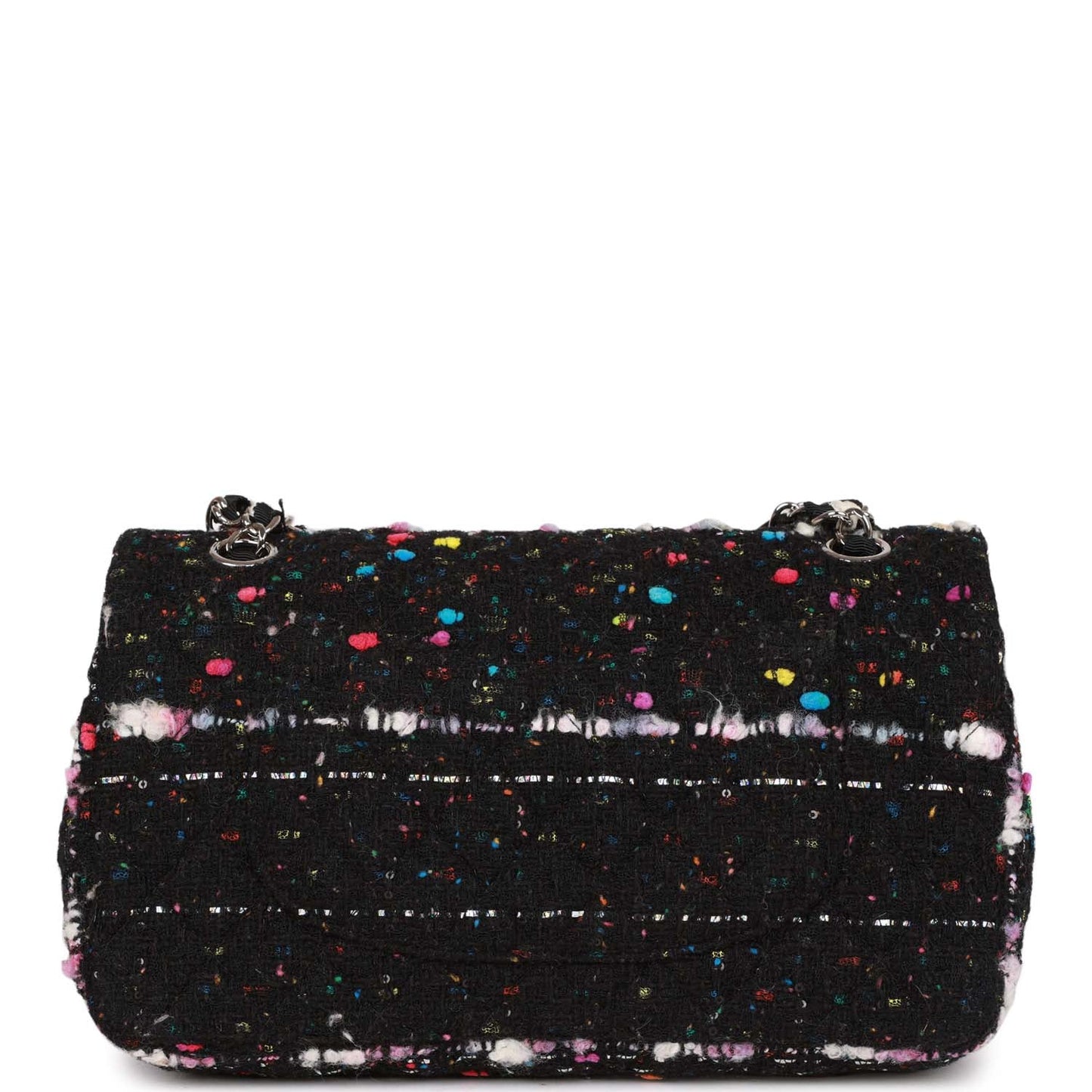 Pre-owned Chanel Medium Classic Double Flap Multicolor Tweed Silver Hardware