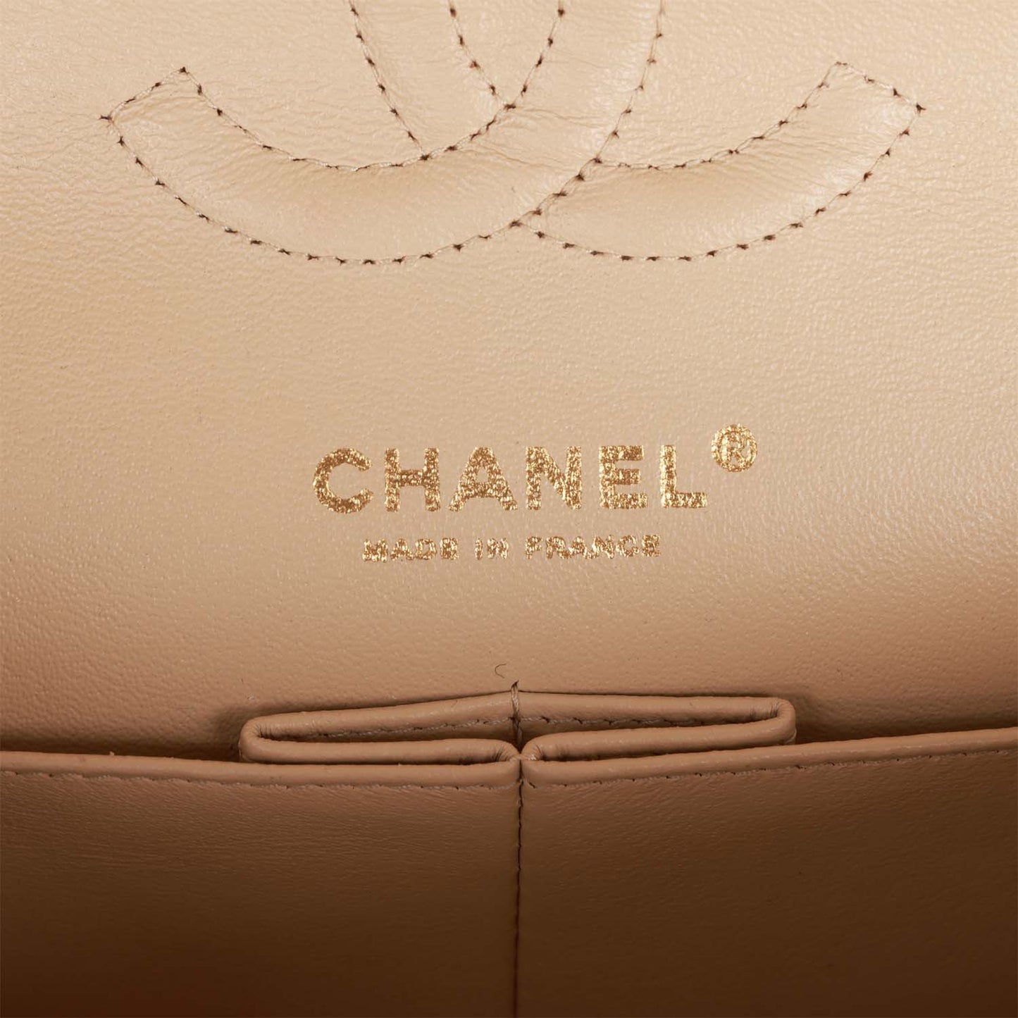 Pre-owned Chanel Medium Classic Double Flap Bag Beige Caviar Gold Hardware