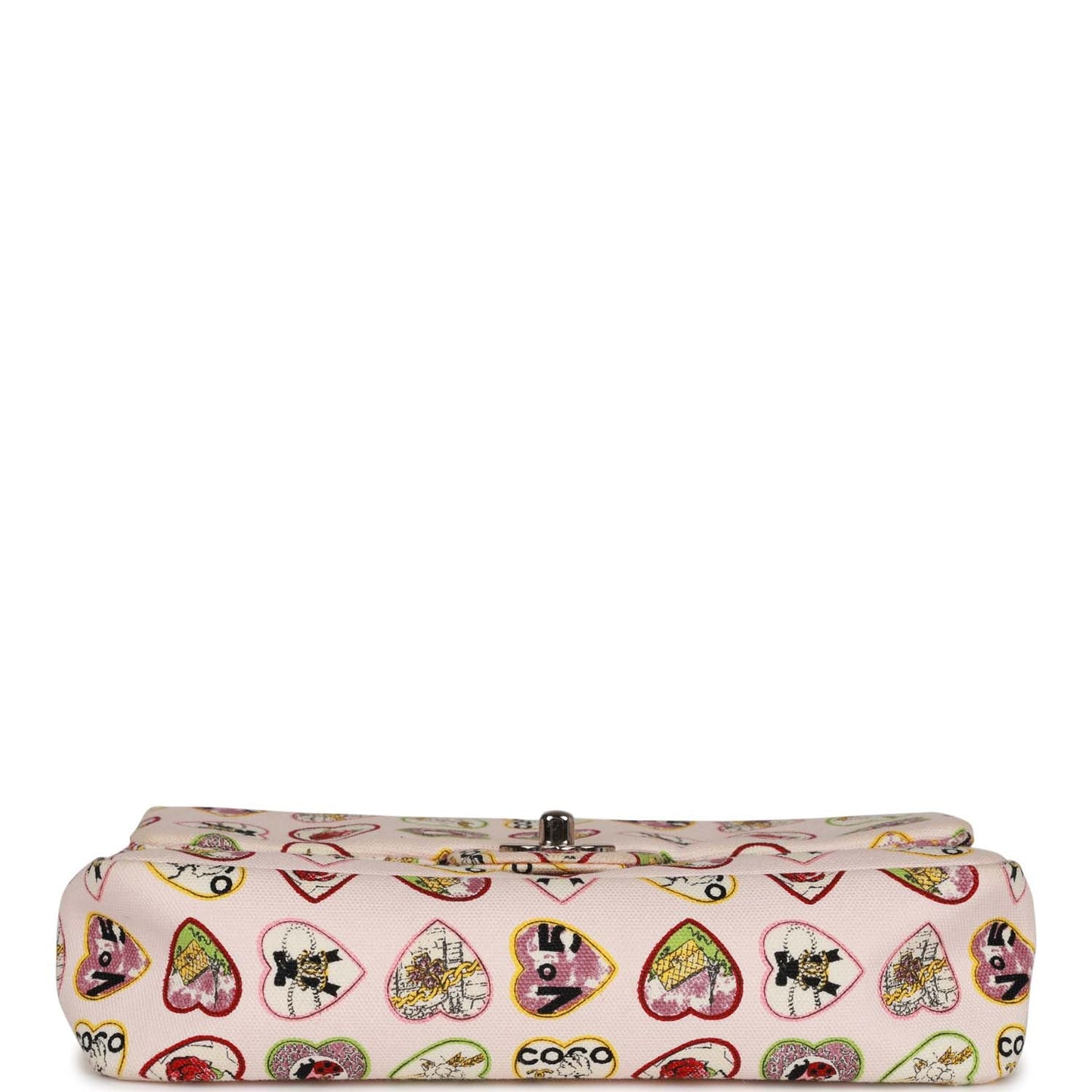 Pre-Owned Chanel Small Classic Coco Heart Motif Flap Bag Multicolor Canvas Silver Hardware