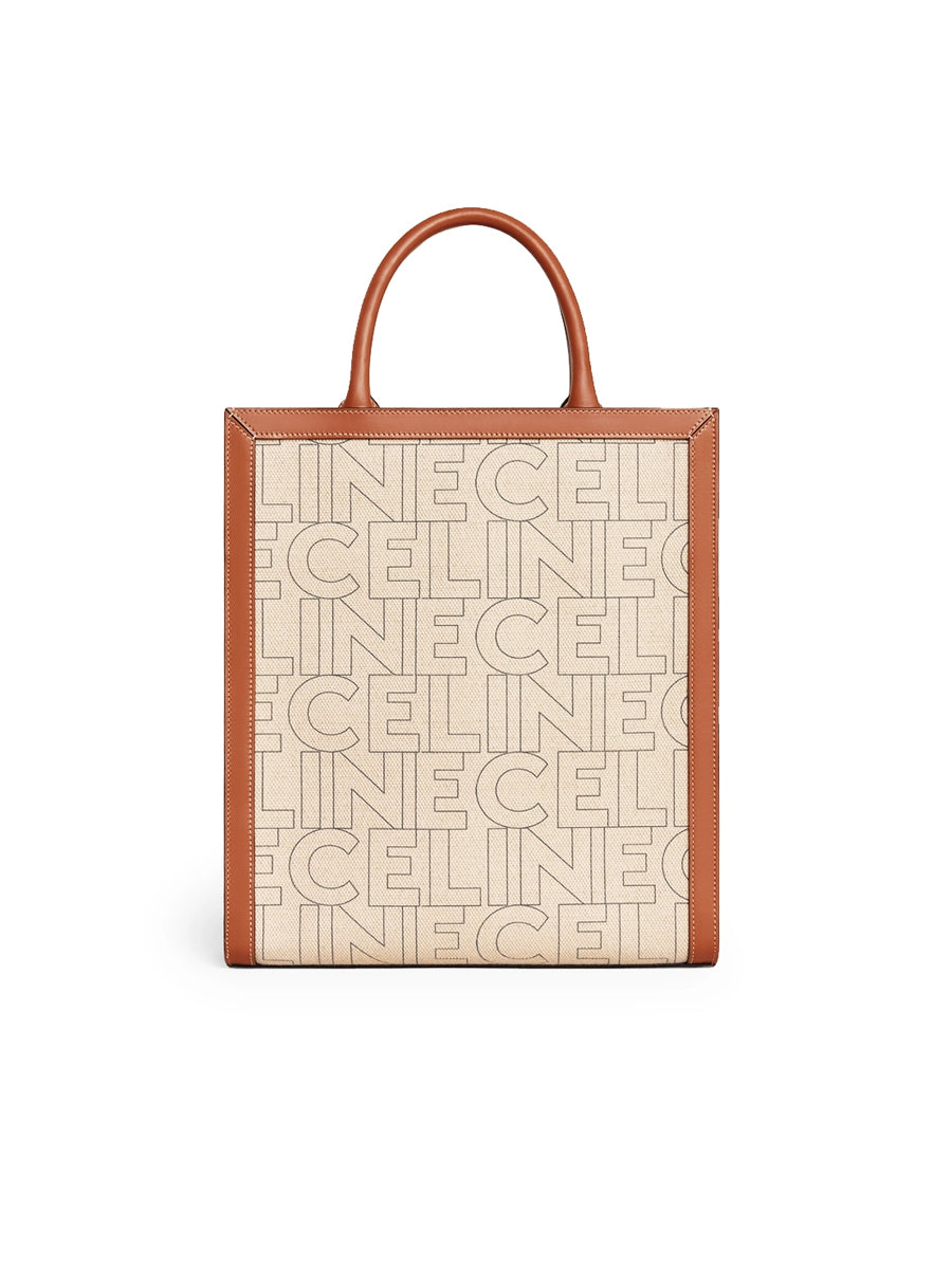 Small Vertical Cabas Celine in Textile with Celine All-Over Print Natural/Tan