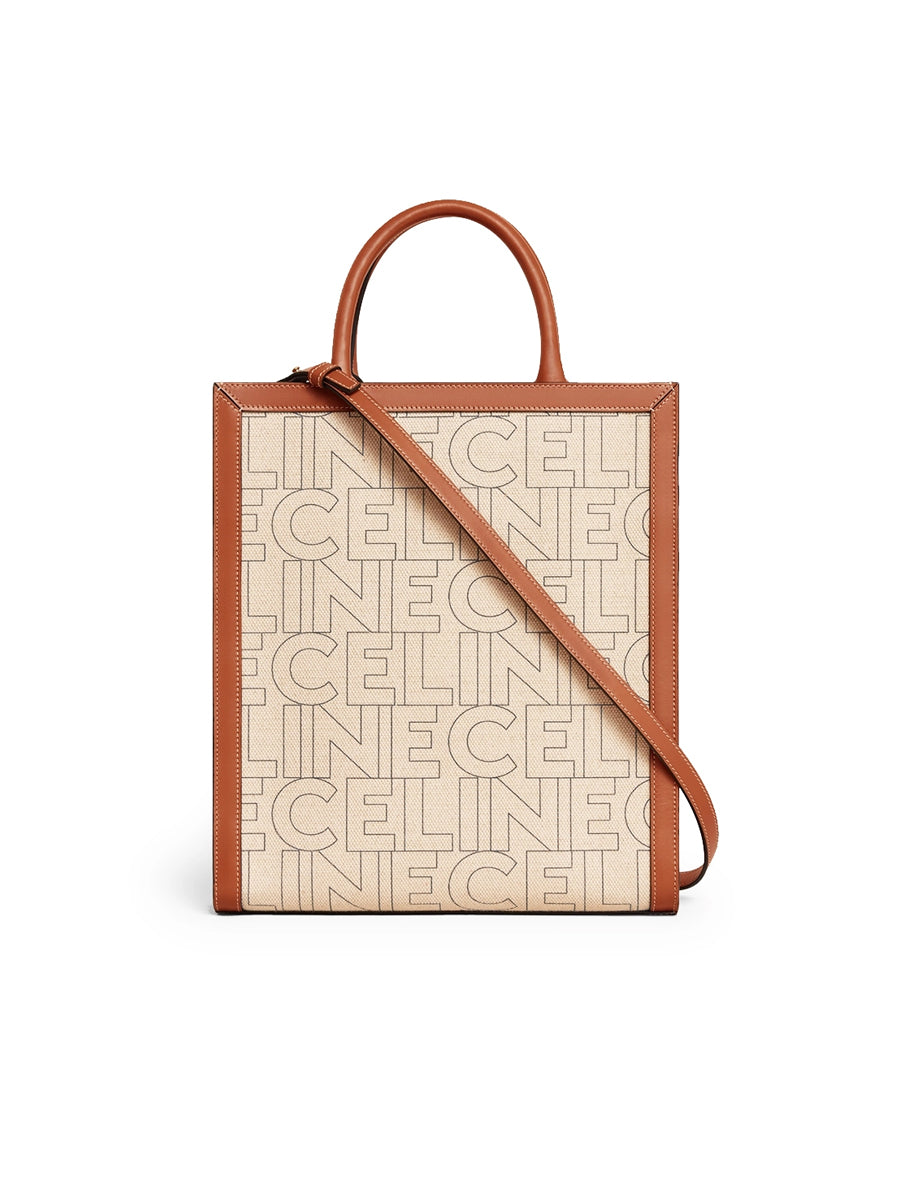 Small Vertical Cabas Celine in Textile with Celine All-Over Print Natural/Tan