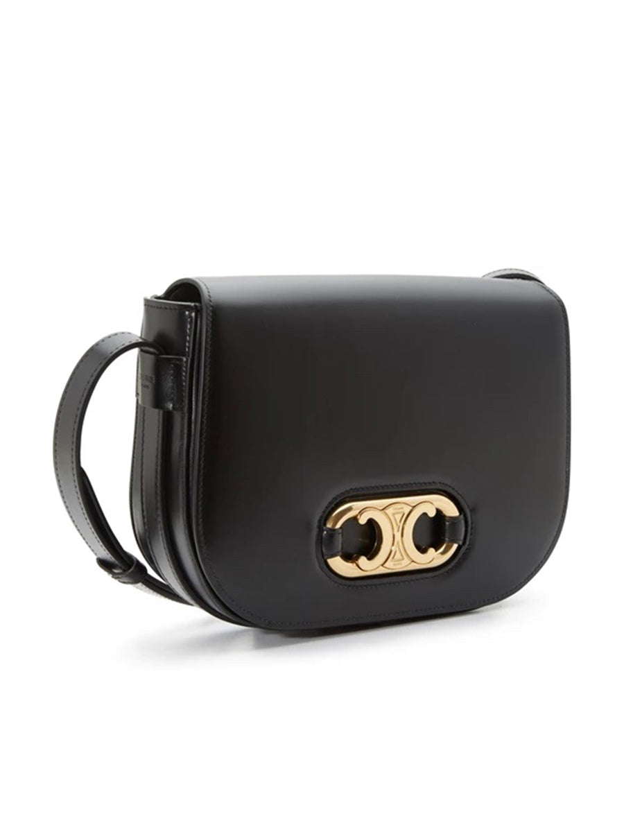 Medium Maillon Triomphe Bag in Satinated Calfskin Black
