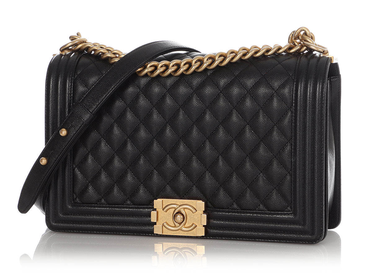 Chanel New Medium Black Quilted Caviar Boy Bag