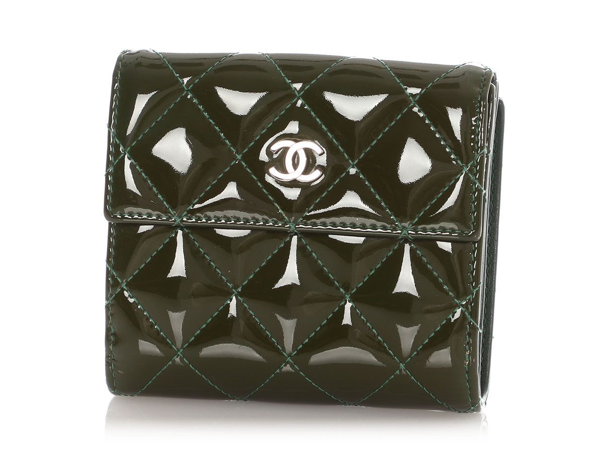 Chanel Green Quilted Patent Compact Wallet