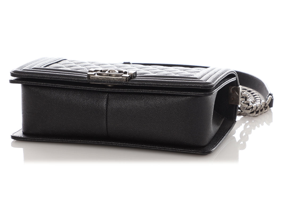Chanel Old Medium Black Quilted Caviar Boy Bag