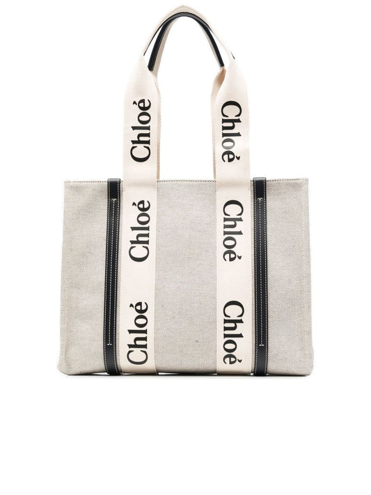 Medium Woody Tote Bag in Linen