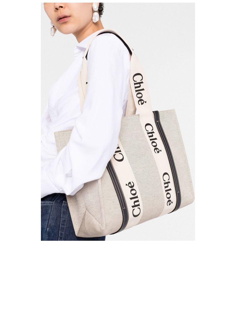 Medium Woody Tote Bag in Linen