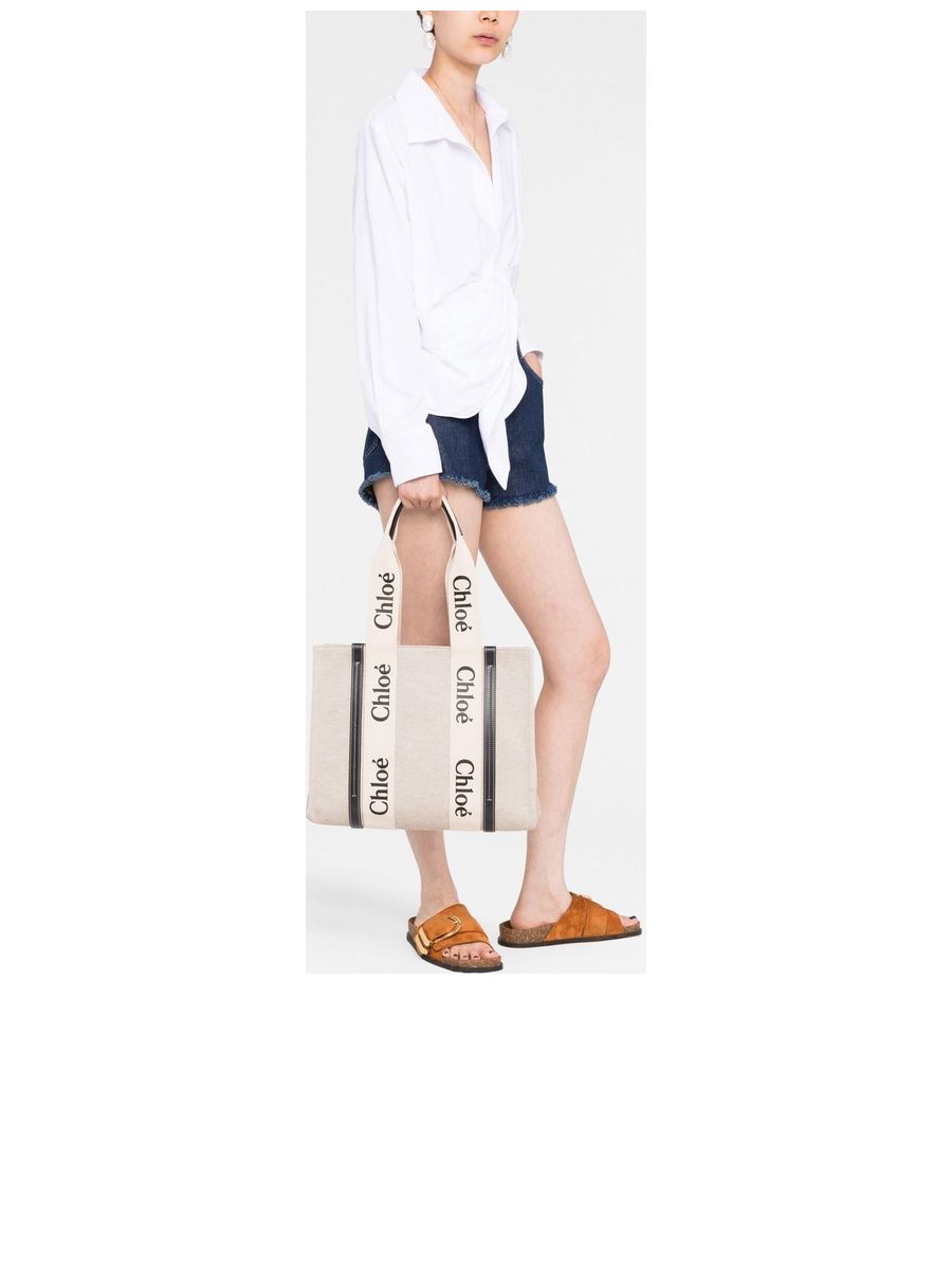 Medium Woody Tote Bag in Linen