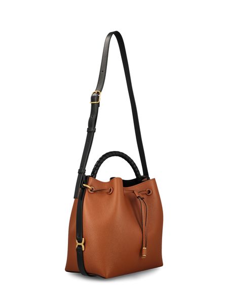 Cream Leather Small Bucket Bag