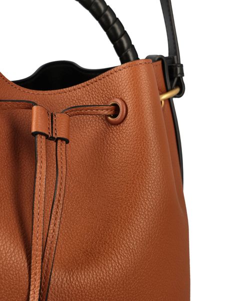 Cream Leather Small Bucket Bag