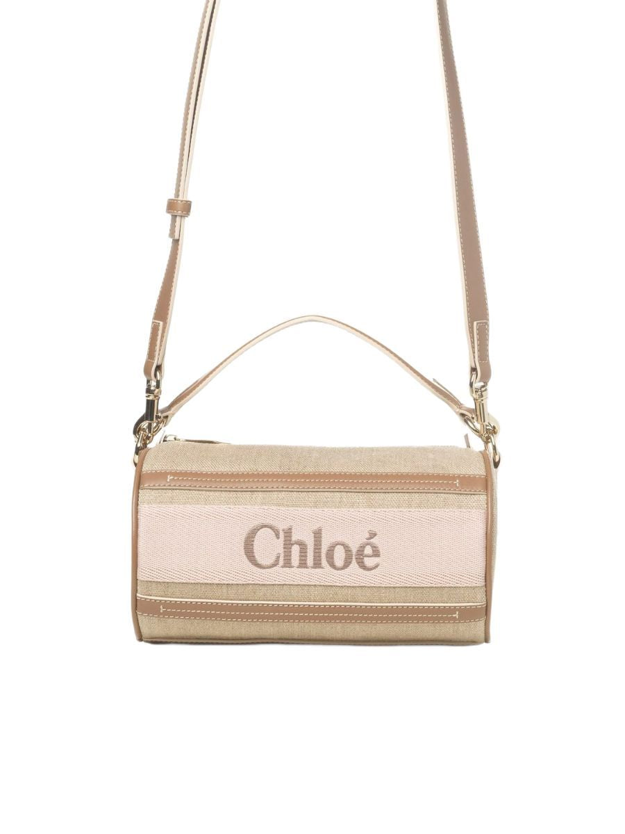 BEIGE WOODY TUBULAR SHOULDER BAG