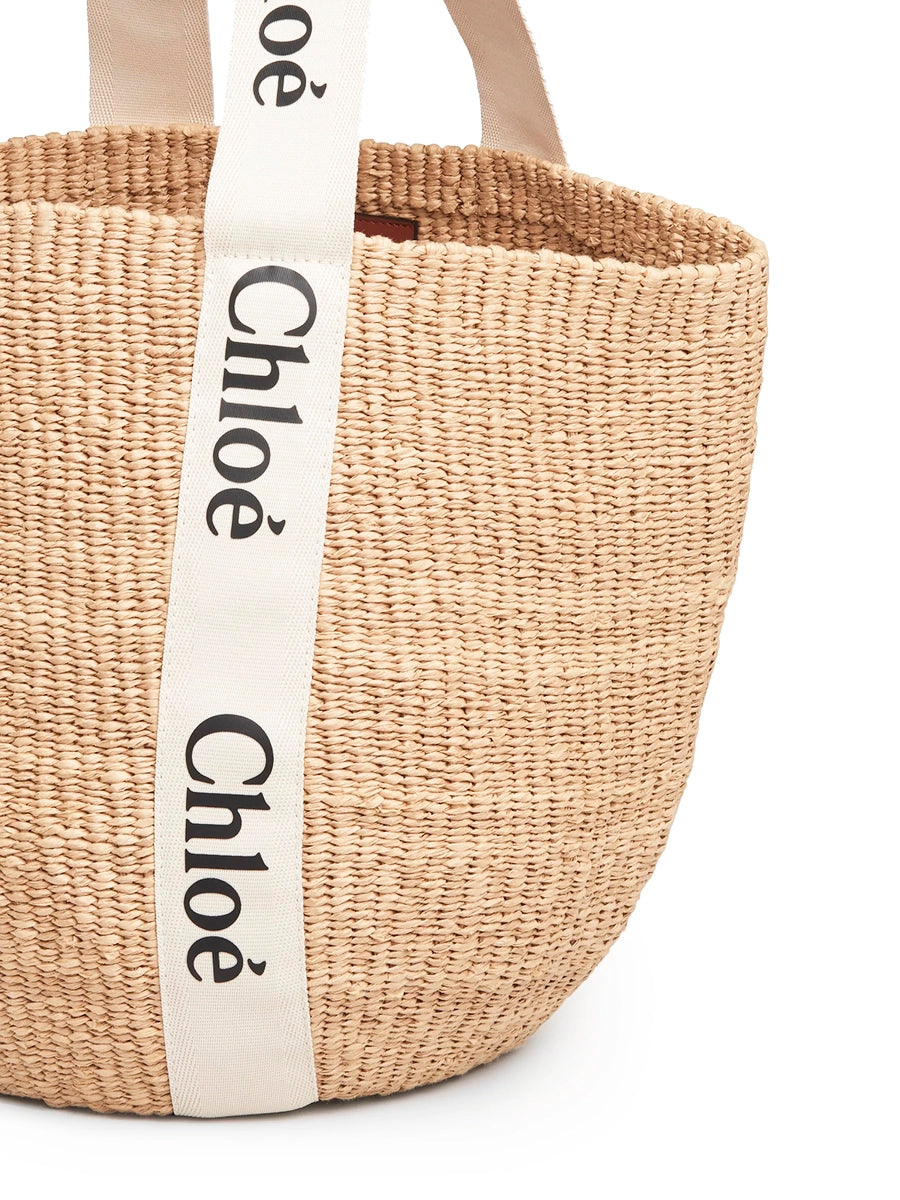 Large Woody Basket in White in Natural Fibers