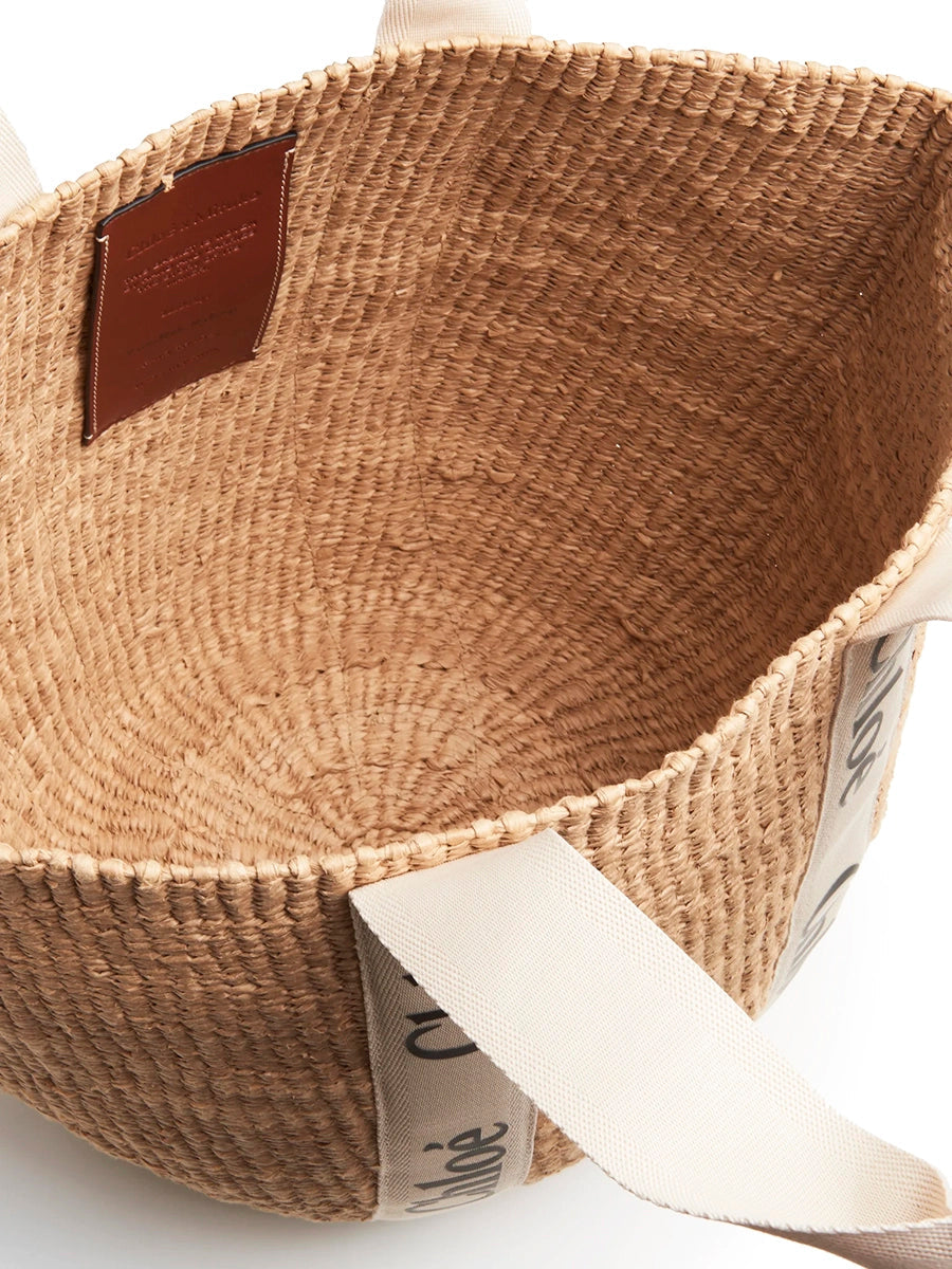 Large Woody Basket in White in Natural Fibers