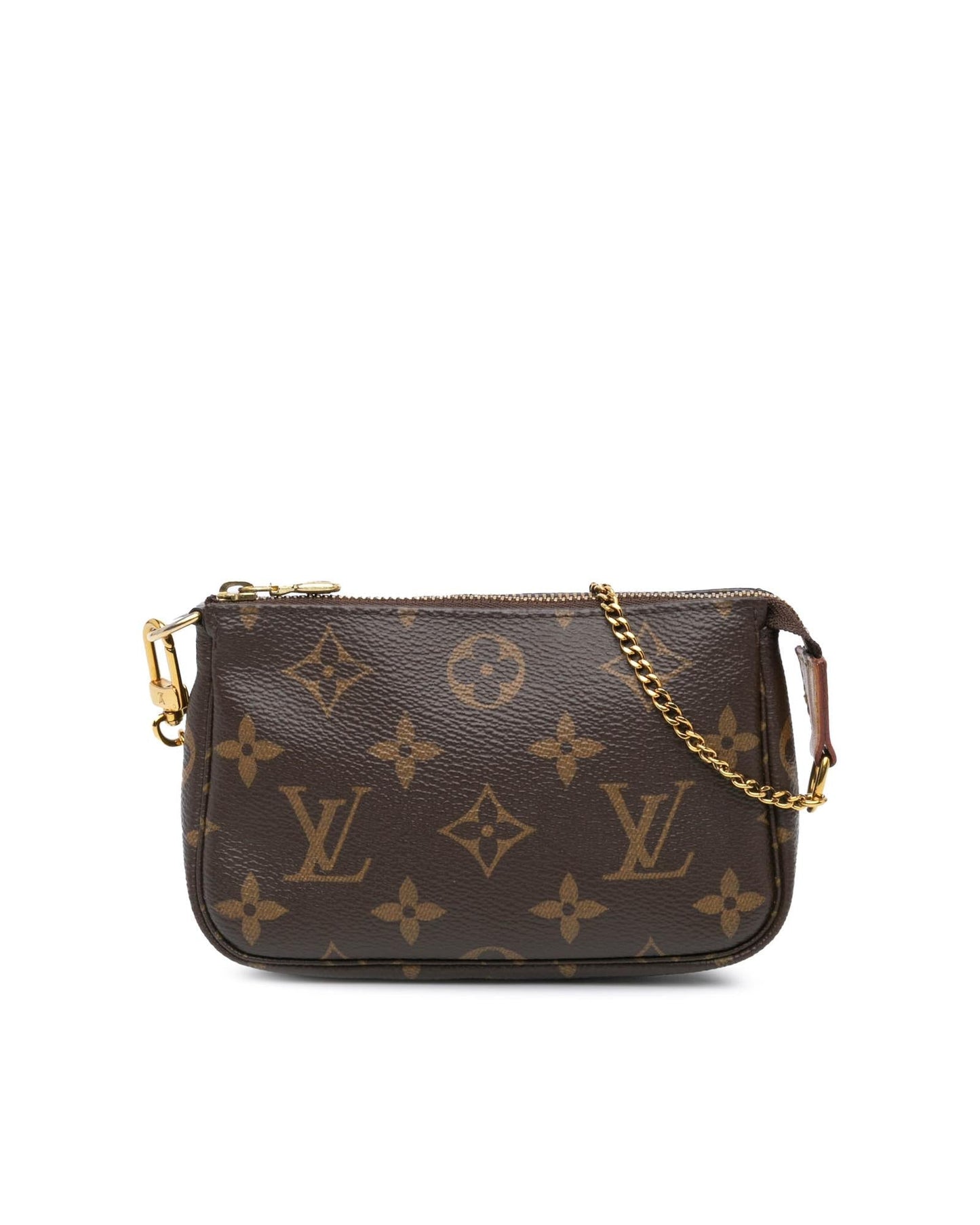 Monogram Canvas Mini Pochette with Chain Strap and Zip Closure