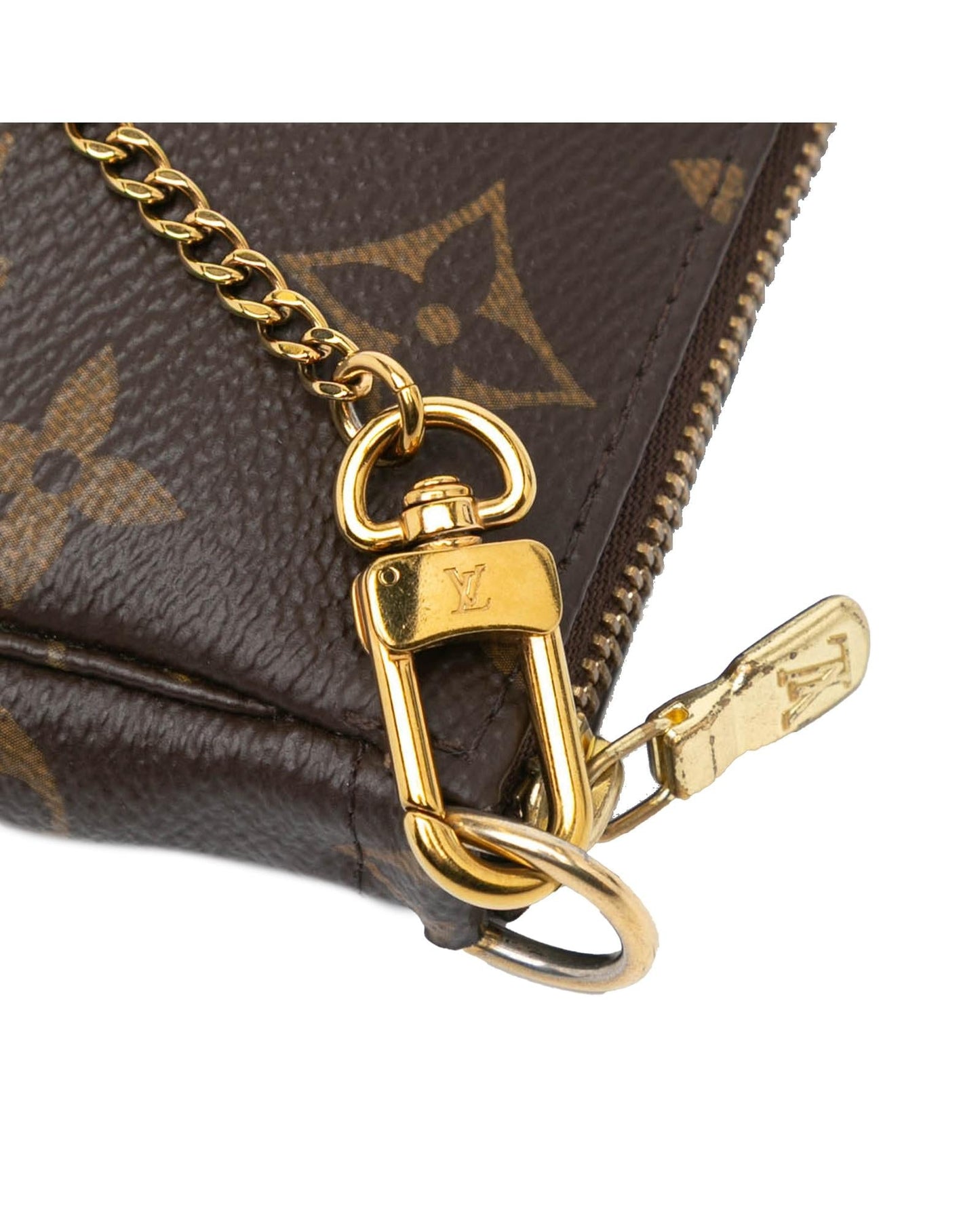 Monogram Canvas Mini Pochette with Chain Strap and Zip Closure