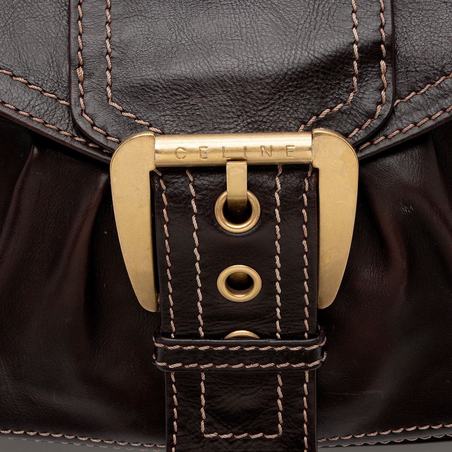 Celine Vintage Leather Buckle Shoulder Bag (SHF-2mqWEo)