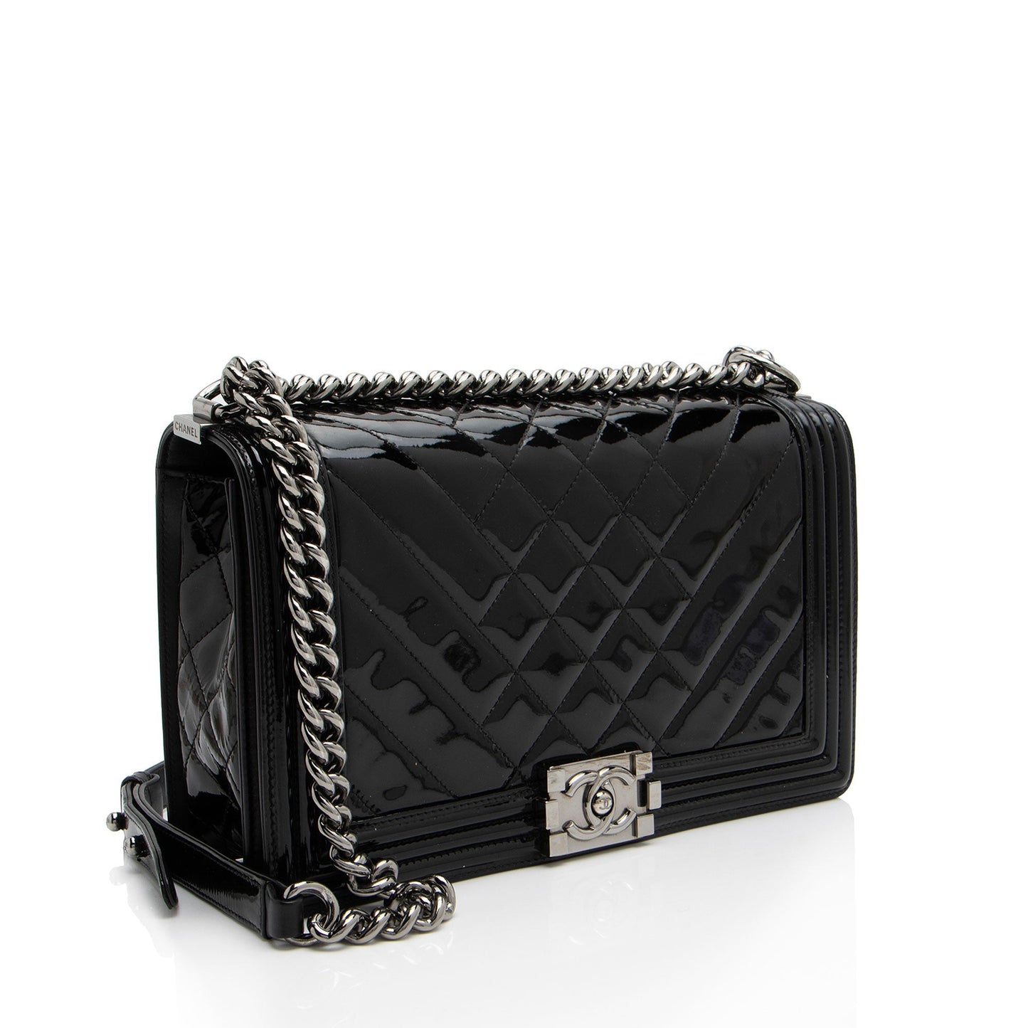 Chanel Chevron Patent Leather New Medium Boy Bag (SHF-NB6JRi)